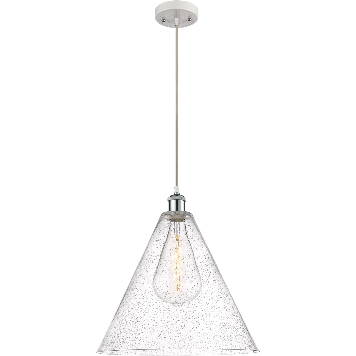 Ballston Cone LED 16 inch White and Polished Chrome Pendant Ceiling Light in Seedy Glass