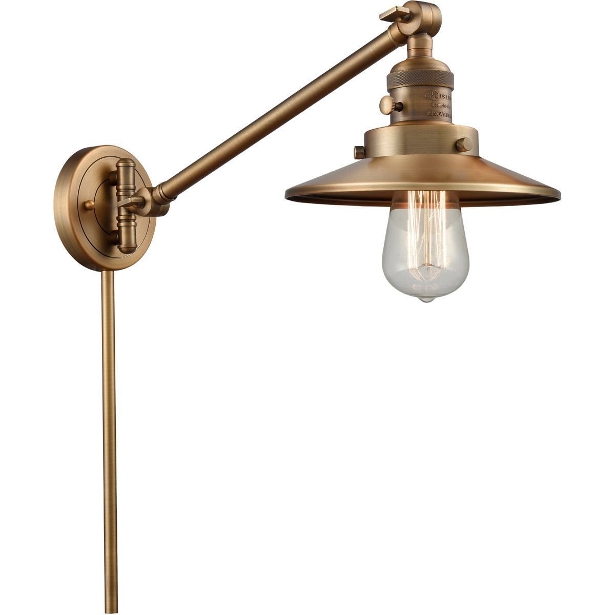 Railroad 21 inch 60.00 watt Brushed Brass Swing Arm Wall Light, Franklin Restoration