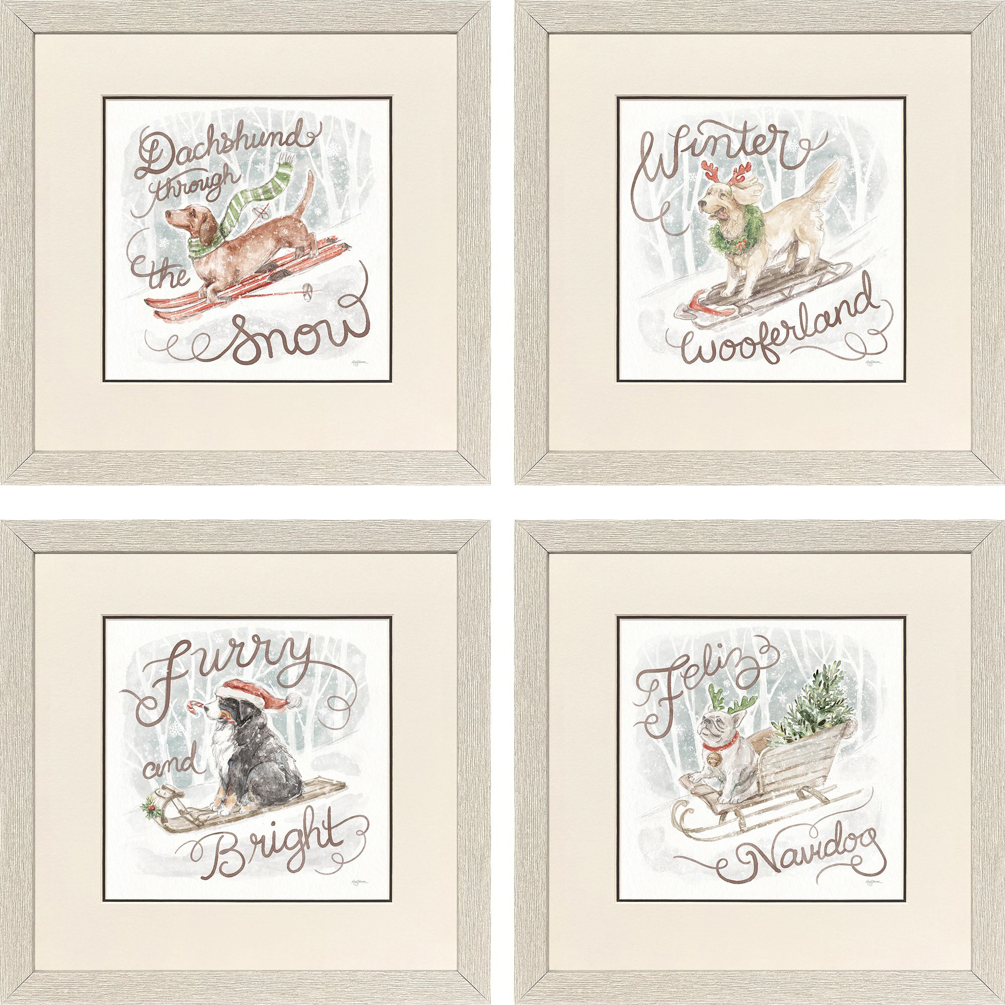 Happy Pawliday Gray and Brown and Green and Red Framed Art, Propac