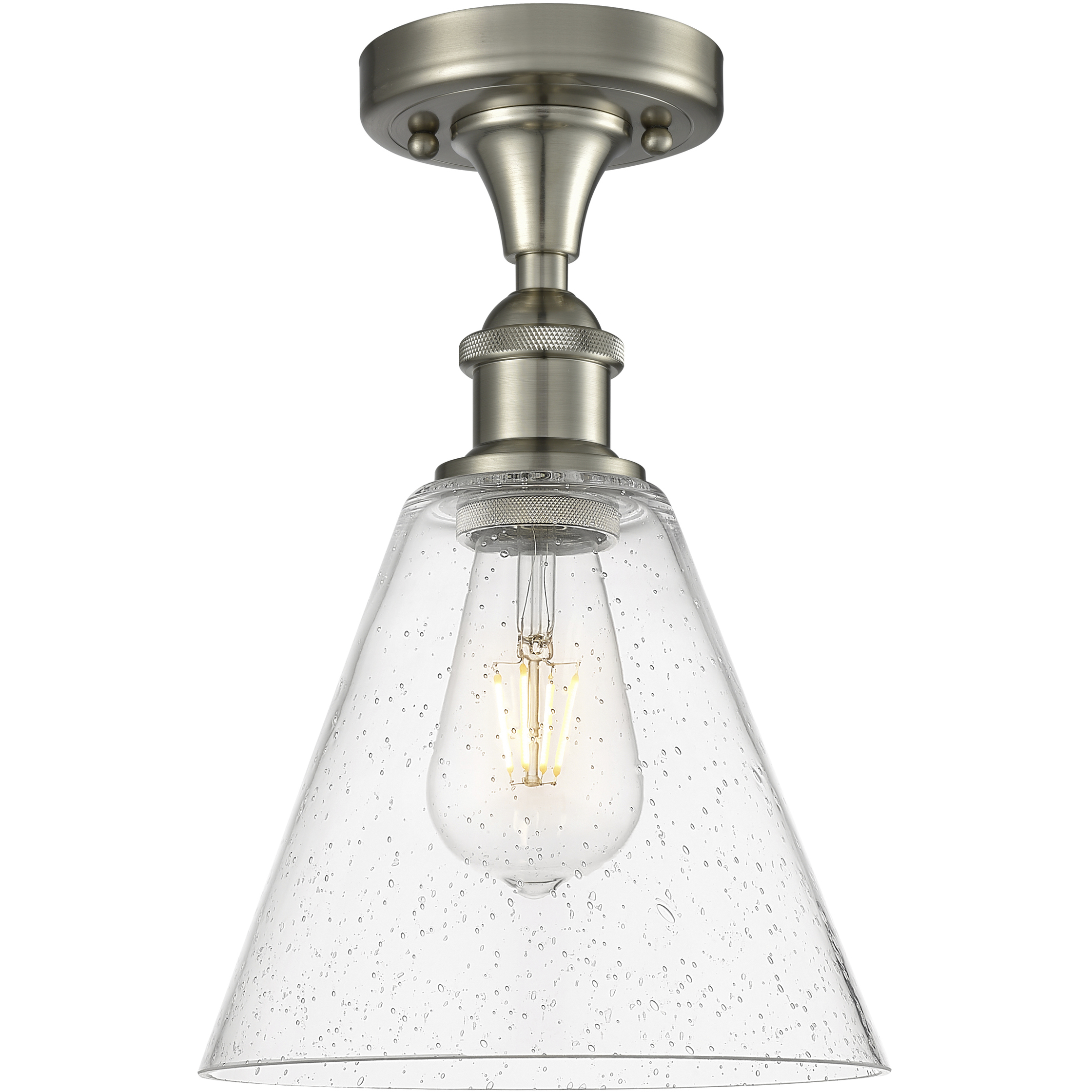 Edison Berkshire 1 Light 8 inch Brushed Satin Nickel Semi-Flush Mount Ceiling Light in Seedy Glass