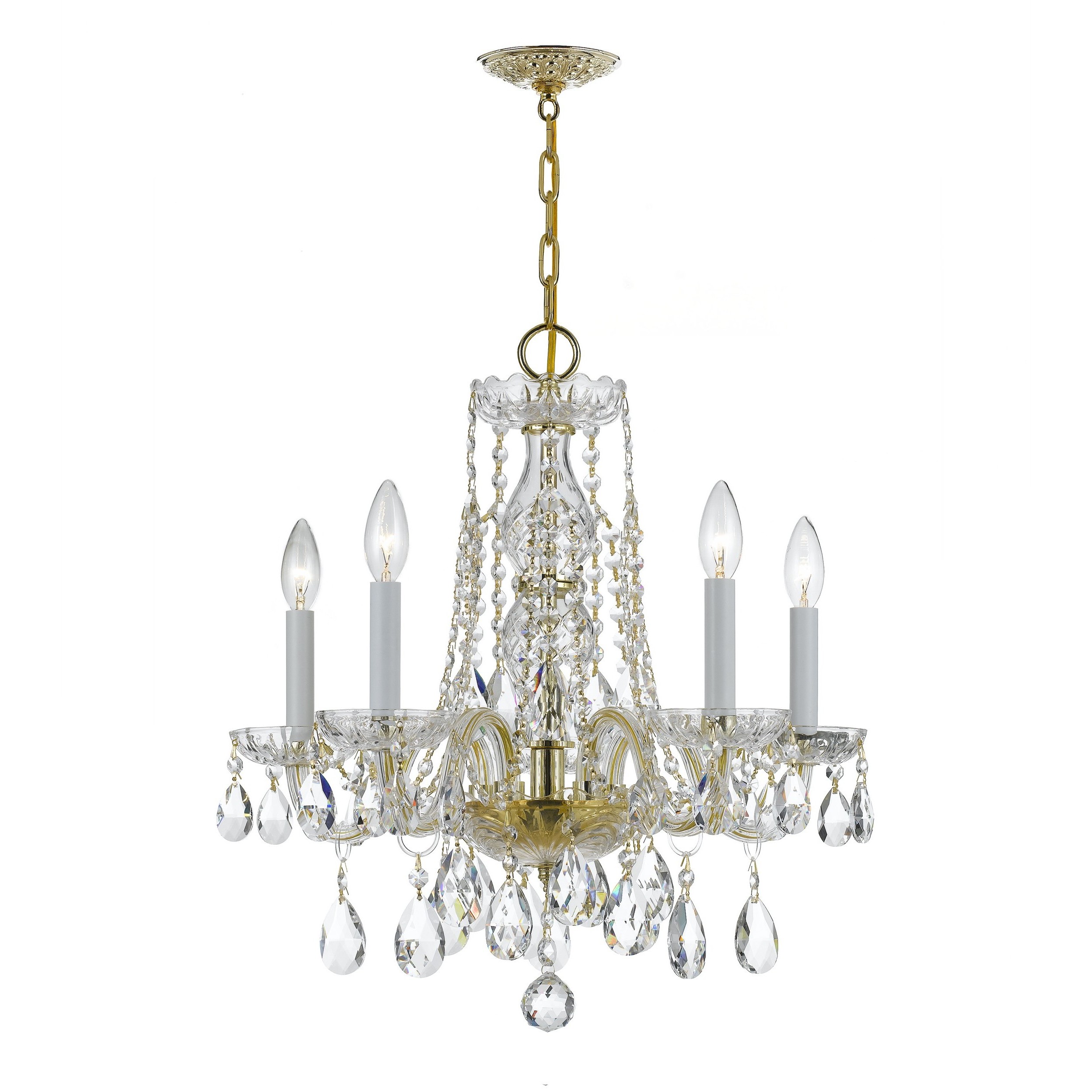 Traditional Crystal 5 Light 18 inch Polished Brass Chandelier Ceiling Light in Clear Hand Cut