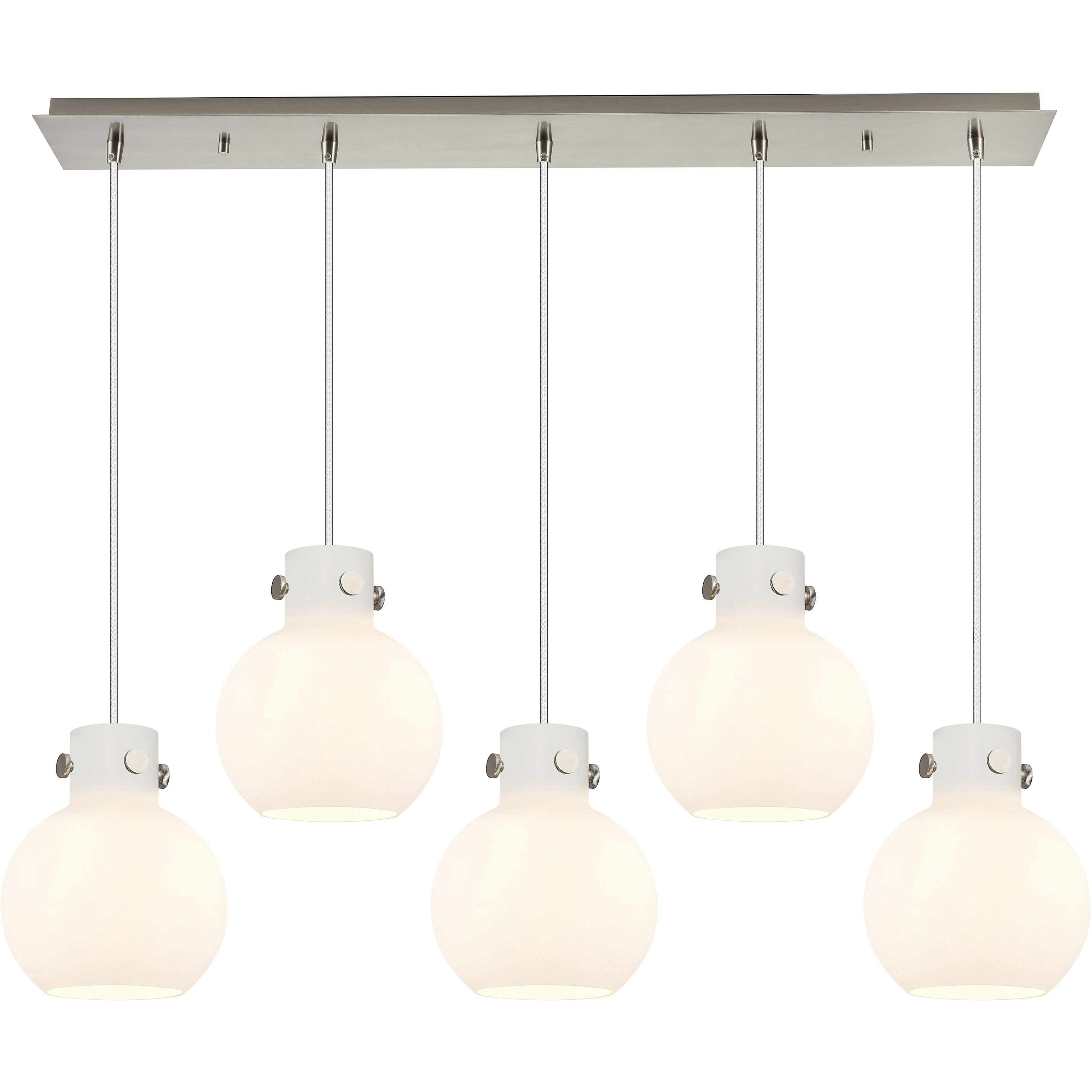 Newton Sphere 5 Light 39.75 inch Brushed Satin Nickel Linear Pendant Ceiling Light in White Glass