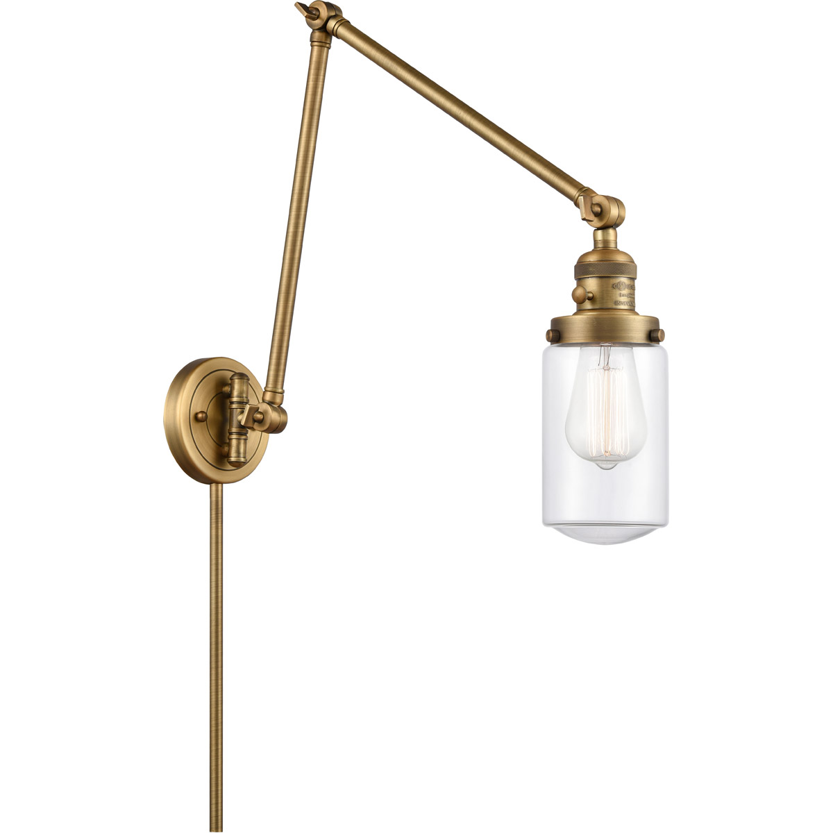 Dover 30 inch 3.50 watt Brushed Brass Swing Arm Wall Light, Franklin Restoration