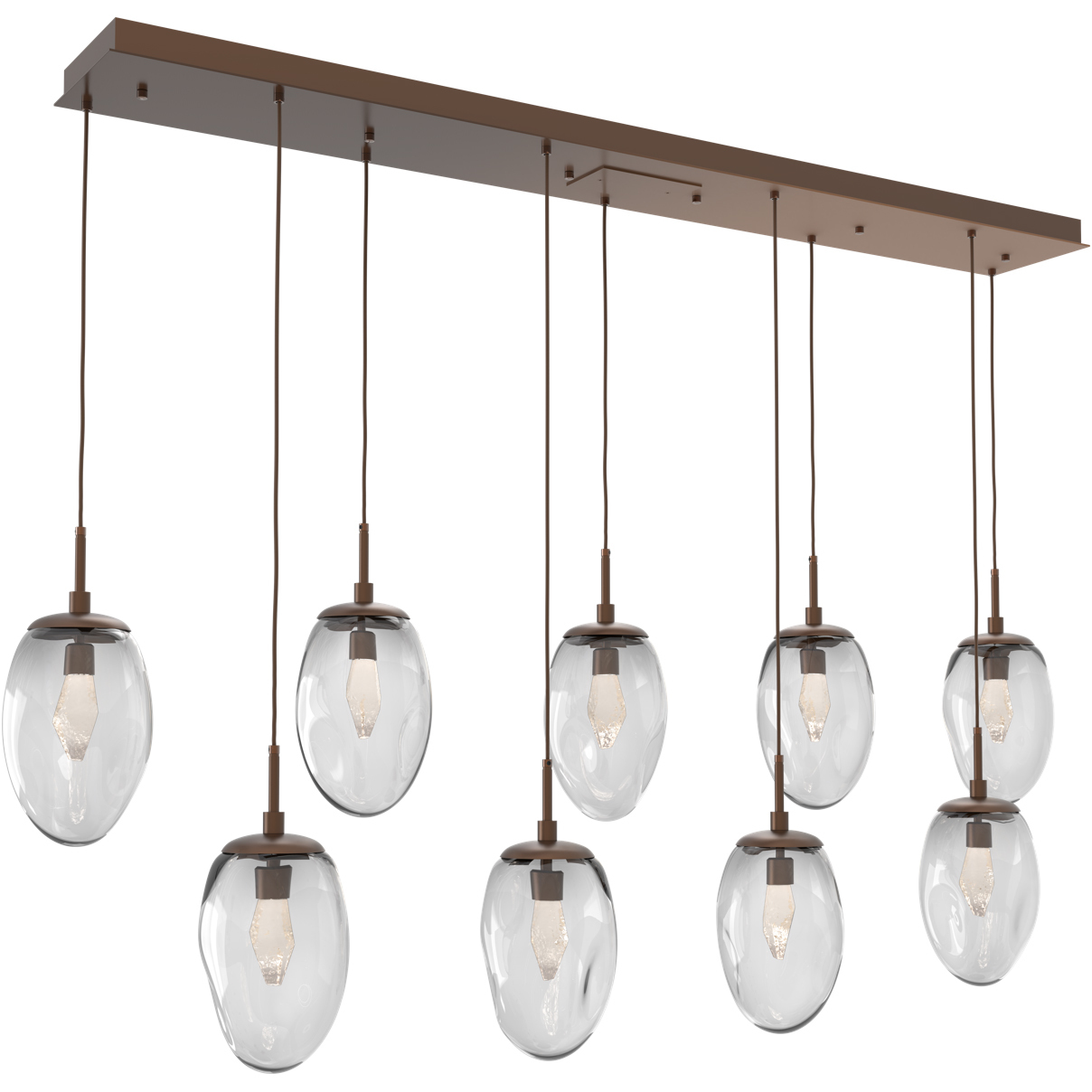 Meteo LED LED Burnished Bronze Linear Pendant Ceiling Light in 2700K LED, Geo Inner - Clear Outer, Multi-Pendant
