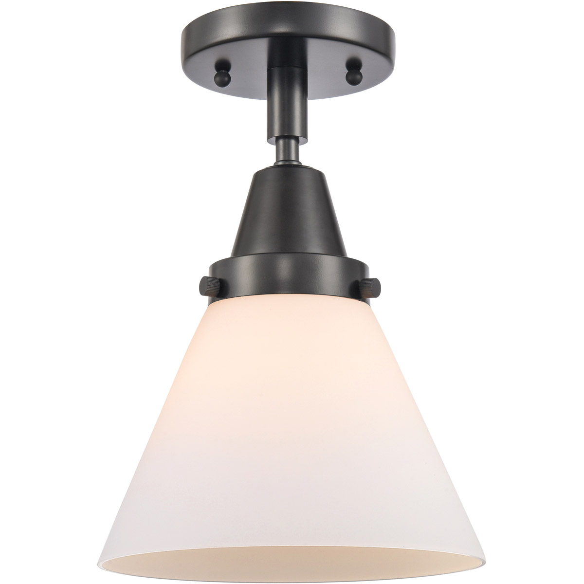 Franklin Restoration Large Cone 1 Light 8 inch Matte Black Flush Mount Ceiling Light in Matte White Glass