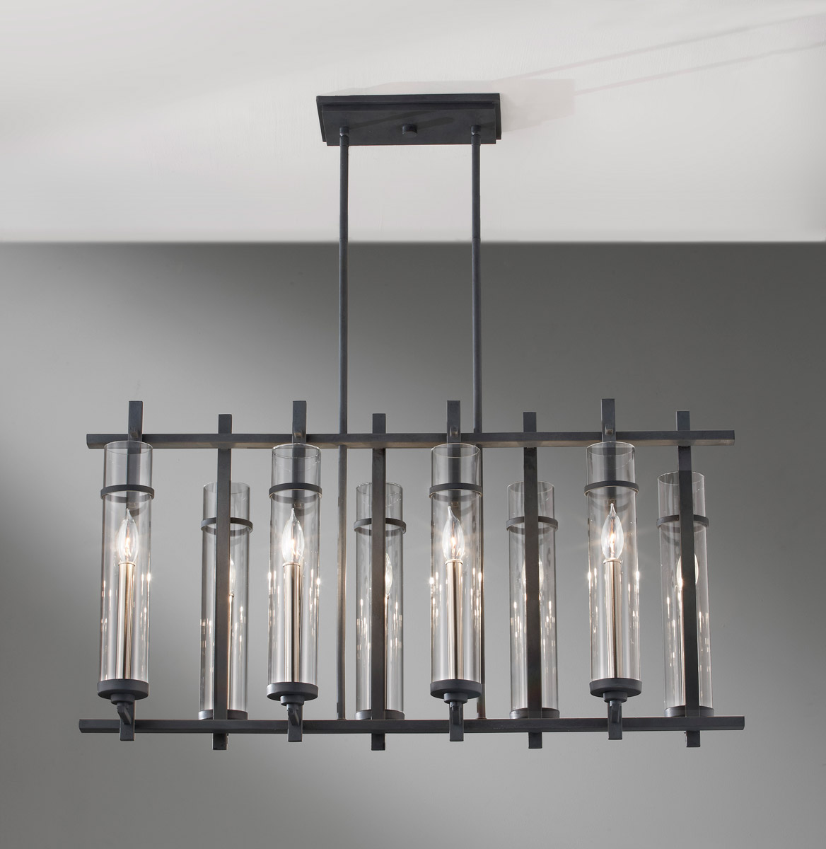Feiss Ethan F2630 8AF BS 8 Light Chandelier in Antique Forged Iron Brushed Steel