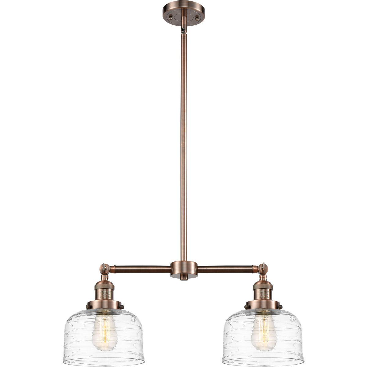 Franklin Restoration Bell LED 21 inch Antique Copper Island Light Ceiling Light in Clear Deco Swirl Glass