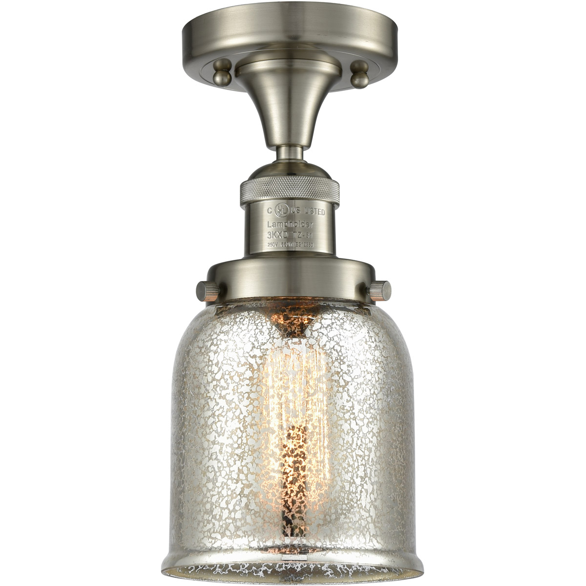 Franklin Restoration Small Bell LED 5 inch Brushed Satin Nickel Semi-Flush Mount Ceiling Light in Silver Plated Mercury Glass, Franklin Restoration