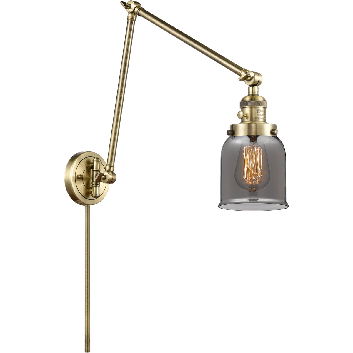 Small Bell 30 inch 60.00 watt Antique Brass Swing Arm Wall Light, Franklin Restoration