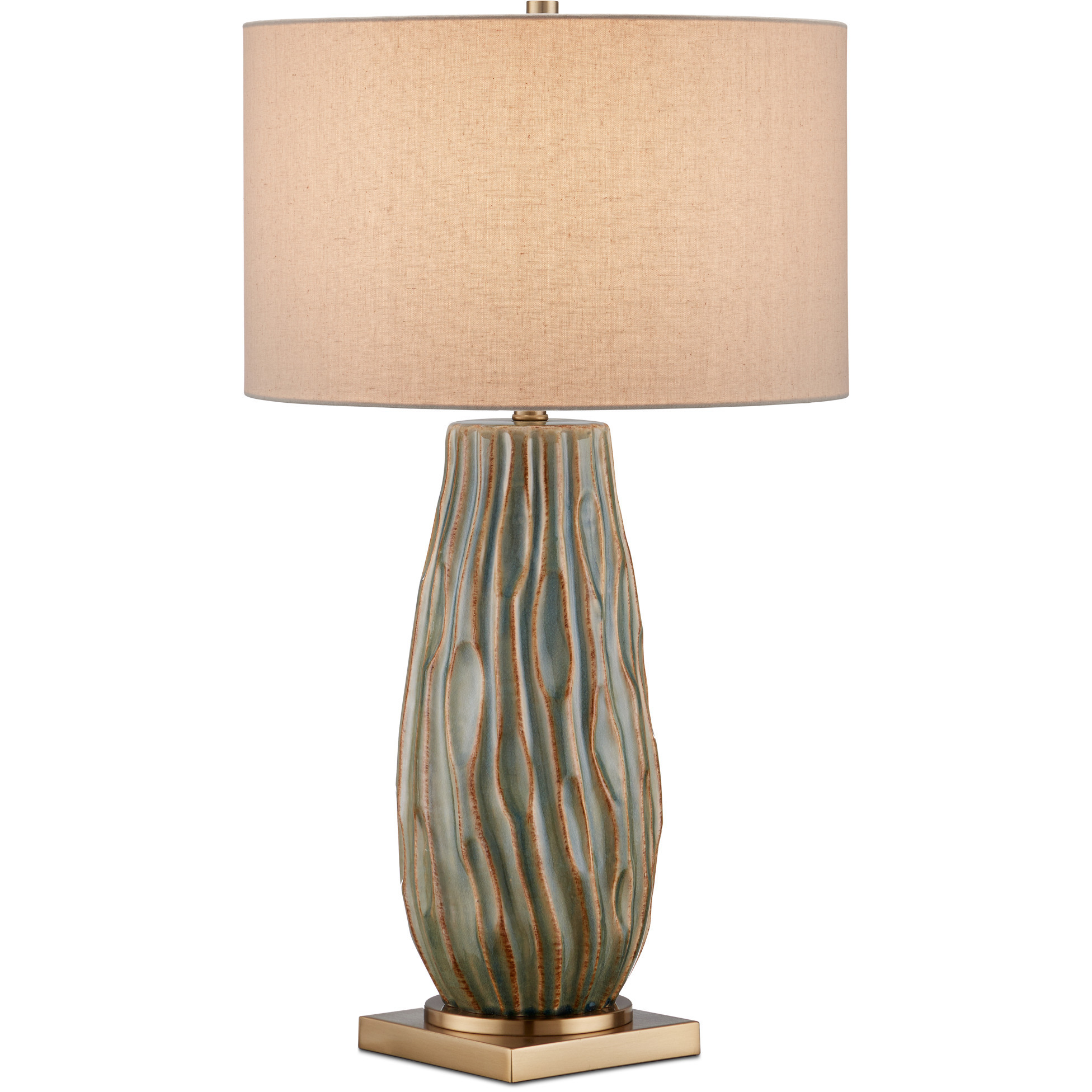 Water-borne 31.25 inch 150 watt Forest Reactive and Antique Brass Table Lamp Portable Light