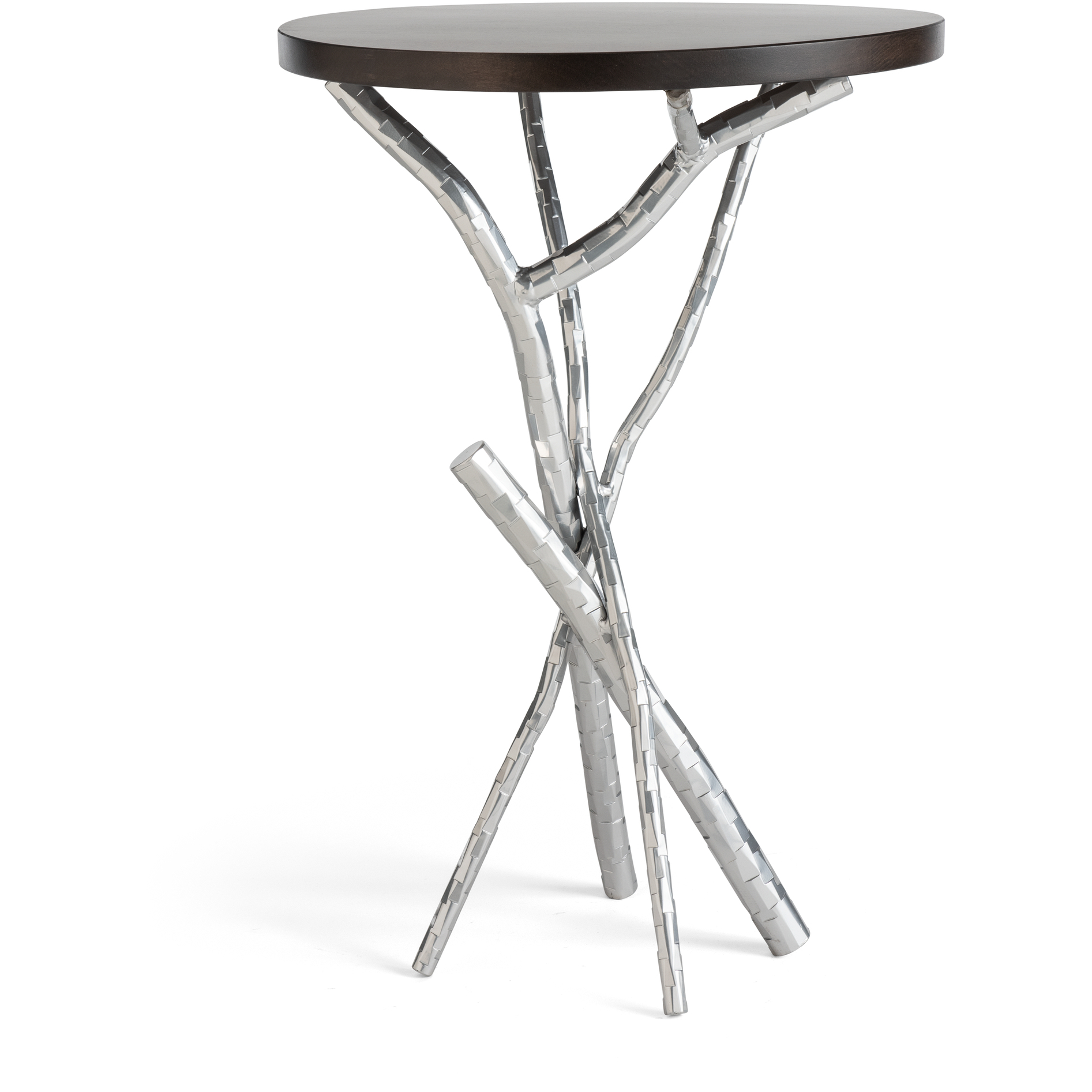 Brindille 18 inch Natural Iron Accent Table in Maple Espresso, Wood Top