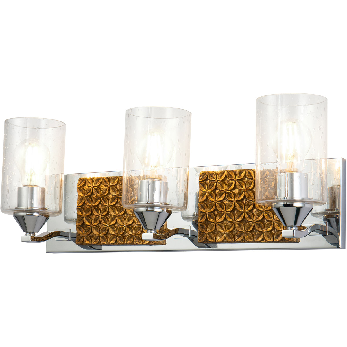Arcadia 3 Light 22 inch PC Bath Light Wall Light in Polished Chrome with Gold
