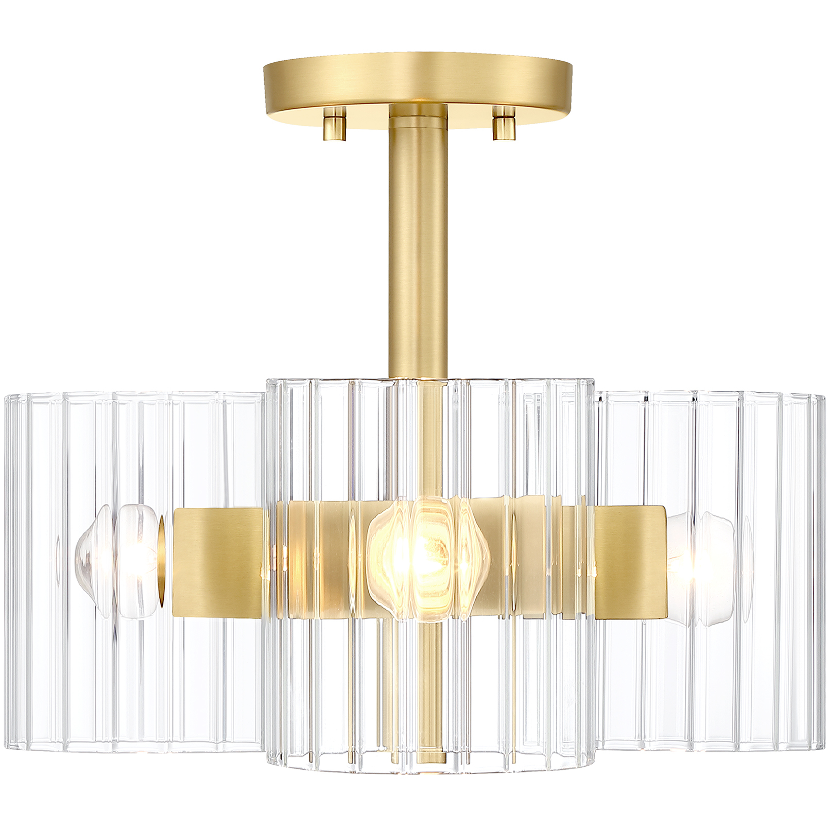Aries 3 Light 15 inch Brushed Gold Semi-Flush Mount Ceiling Light
