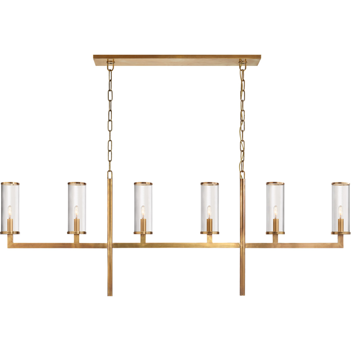 Kelly Wearstler Liaison 6 Light 62 inch Antique-Burnished Brass Linear Chandelier Ceiling Light in Clear Glass, Large