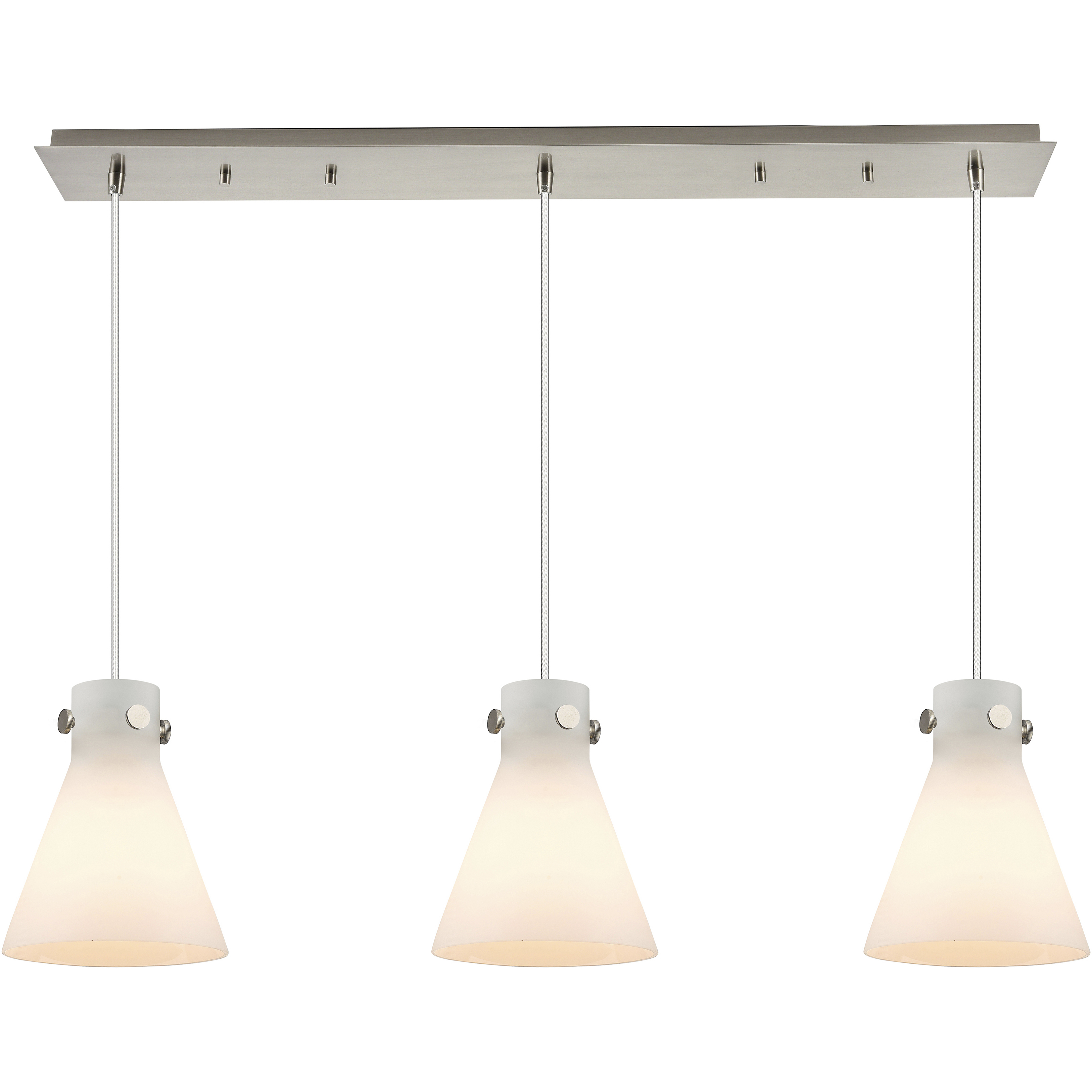 Newton Cone 3 Light 39.75 inch Brushed Satin Nickel Linear Pendant Ceiling Light in White Glass