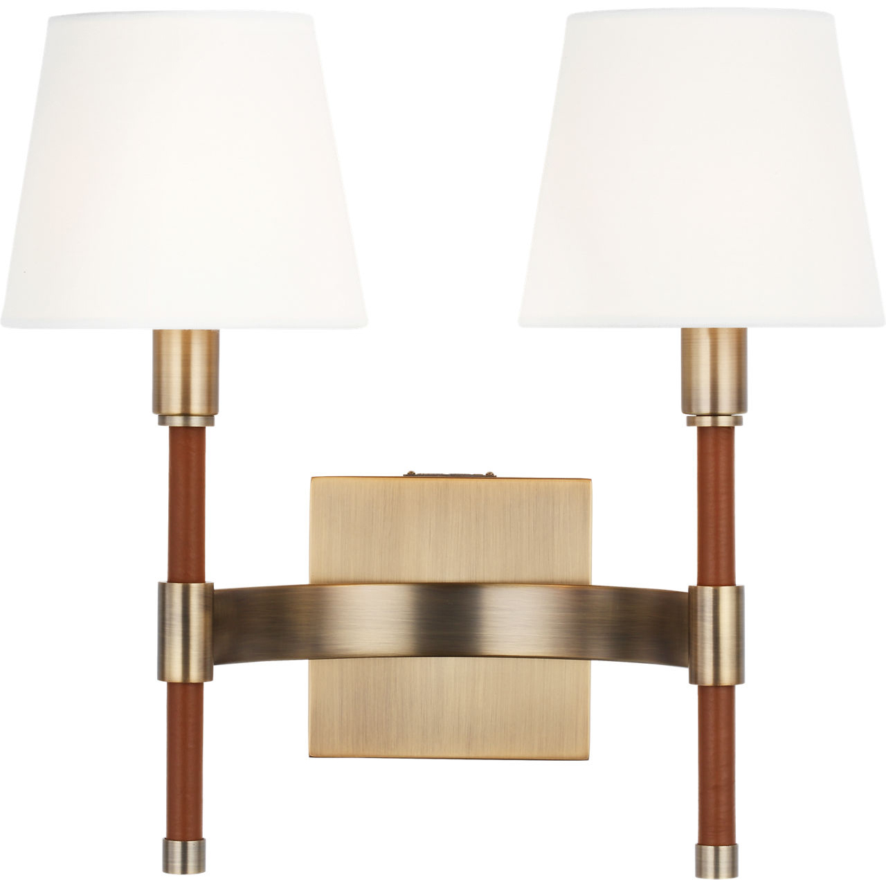 Katie 2 Light Time Worn Brass / Saddle Leather Wall Sconce Wall Light