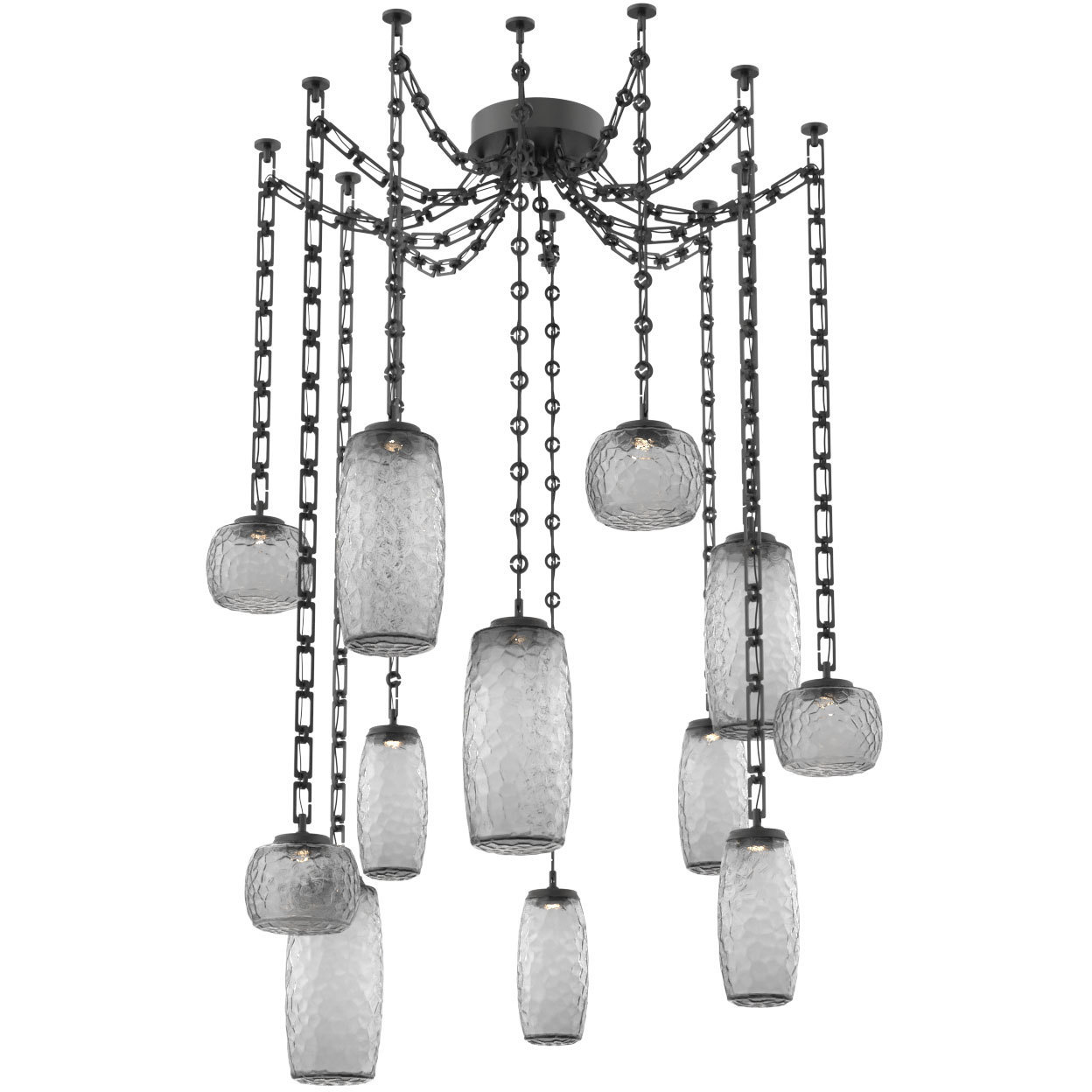 Vessel LED 15.2 inch Matte Black Swag Multi-Pendant Ceiling Light in 3000K LED, Smoke, Rectangular Chain