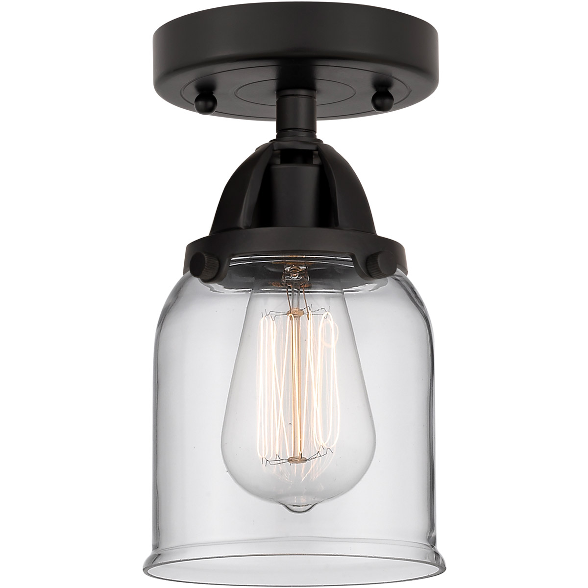 Nouveau 2 Small Bell 1 Light 5 inch Matte Black Semi-Flush Mount Ceiling Light in Clear Glass
