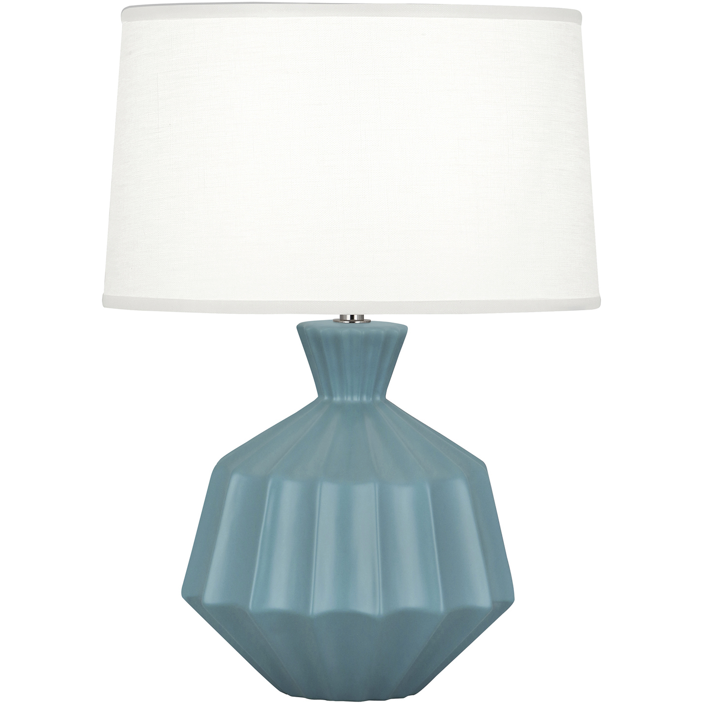 Small Orion 17.63 inch 60 watt Matte Steel Blue Table Lamp Portable Light, Polished Nickel Accents