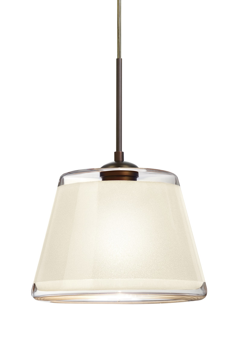 Pica 9 LED Bronze Pendant Ceiling Light in White Sand Glass