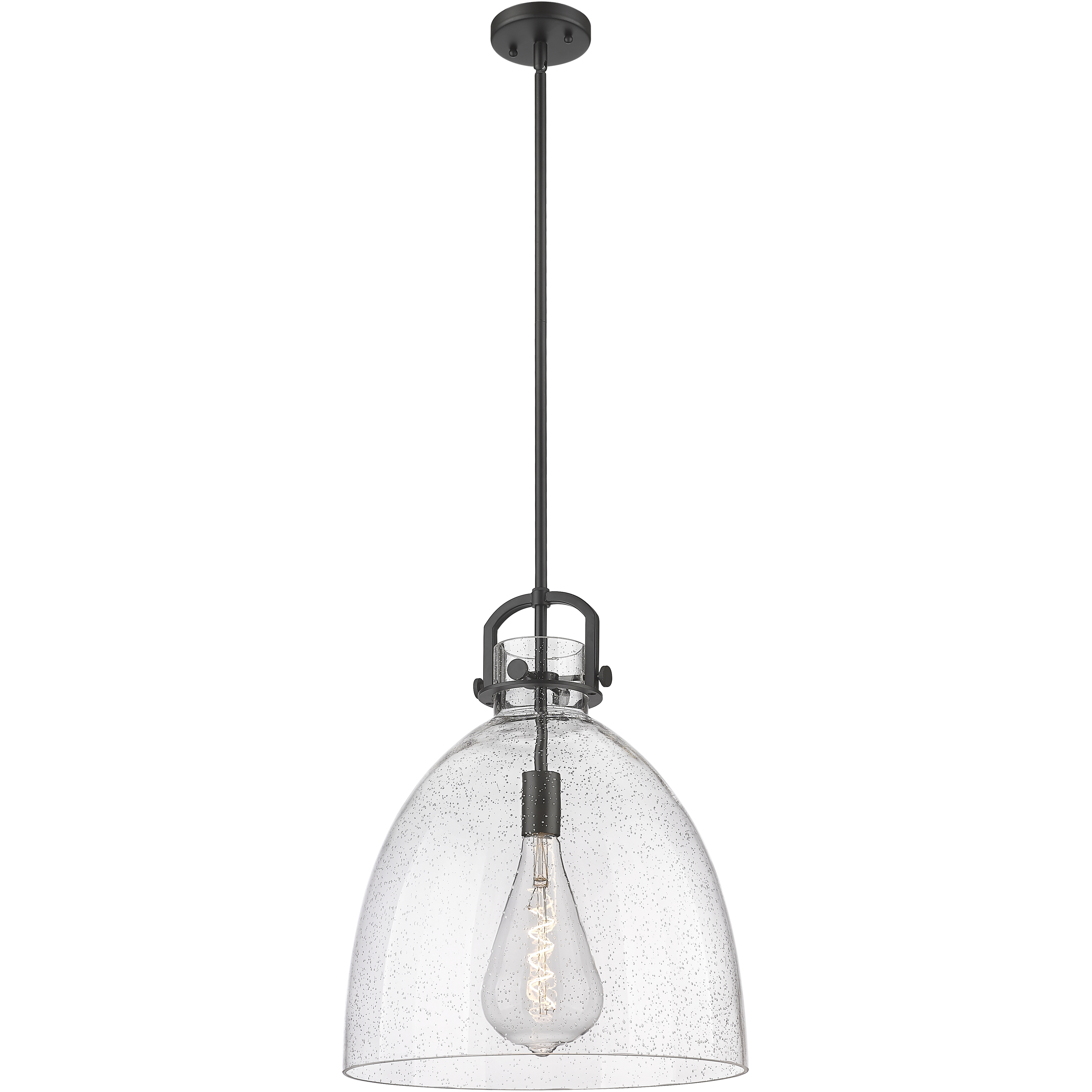 Newton Bell 1 Light 16 inch Matte Black Pendant Ceiling Light in Seedy Glass