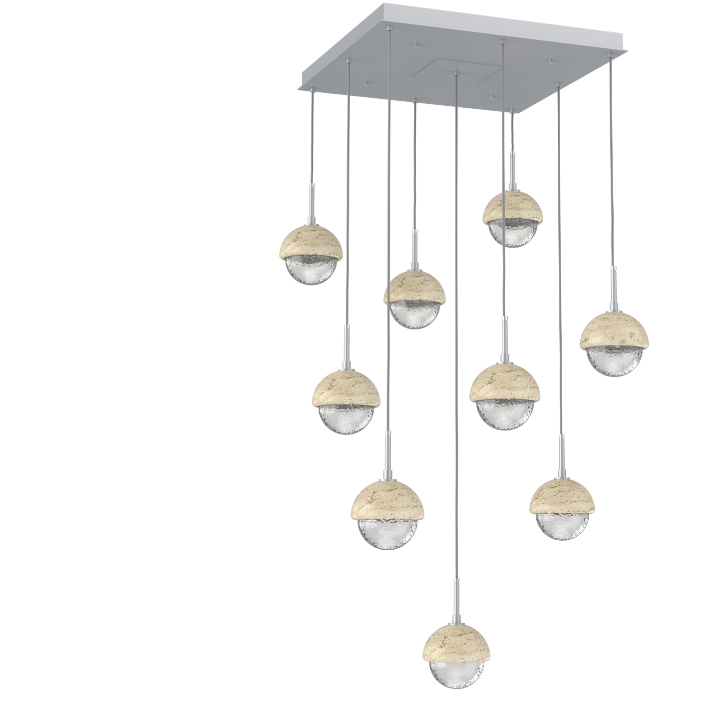 Cabochon LED Classic Silver with Travertine Stone Pendant Chandelier Ceiling Light in 3000K LED, Clear