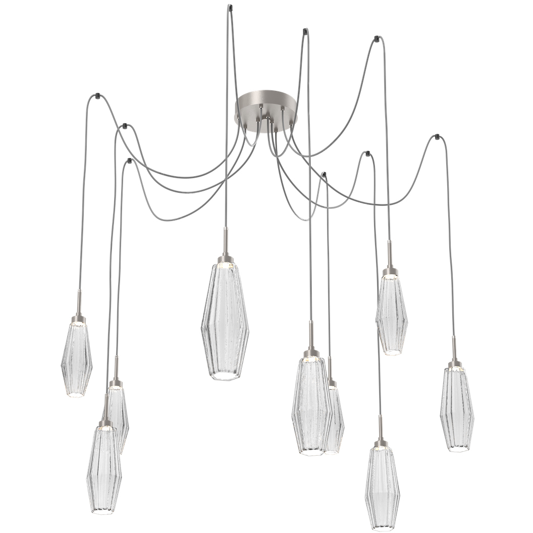 Aalto LED 14.8 inch Metallic Beige Silver Swag Multi-Pendant Ceiling Light in 3000K LED, Optic Rib Clear
