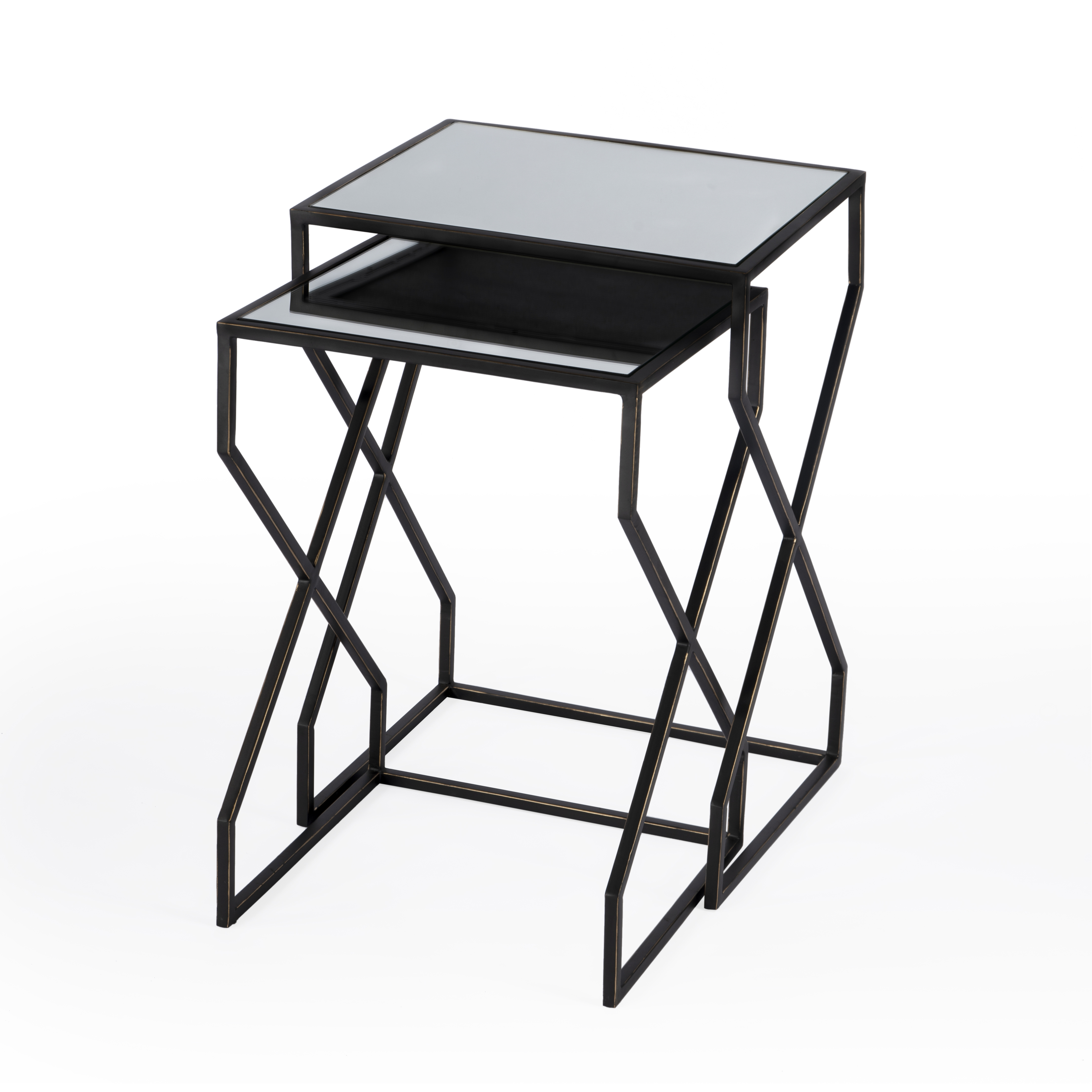 Demi Modern Mirrored Nesting Tables in Black