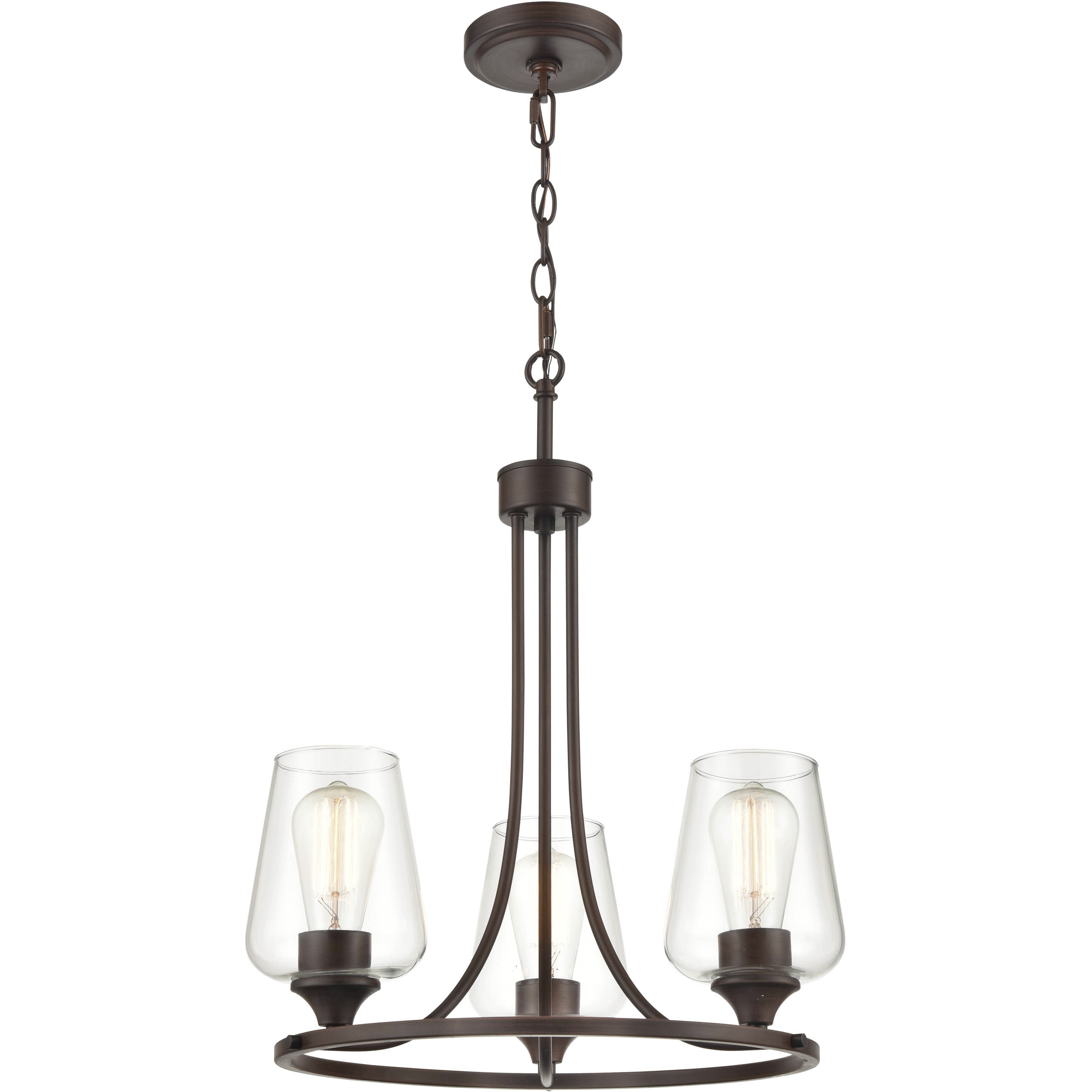 Ashford 3 Light 18 inch Rubbed Bronze Chandelier Ceiling Light
