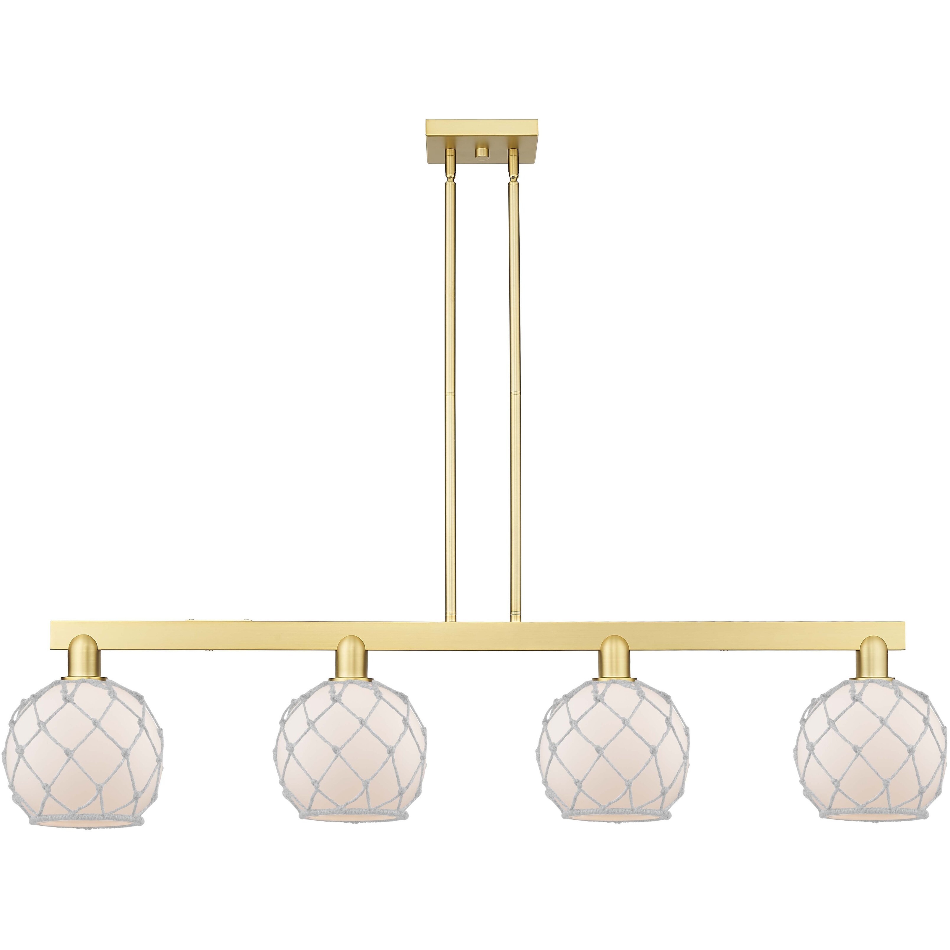 Arcadia Farmhouse Rope Island Light Ceiling Light in Satin Gold, White Glass with White Rope