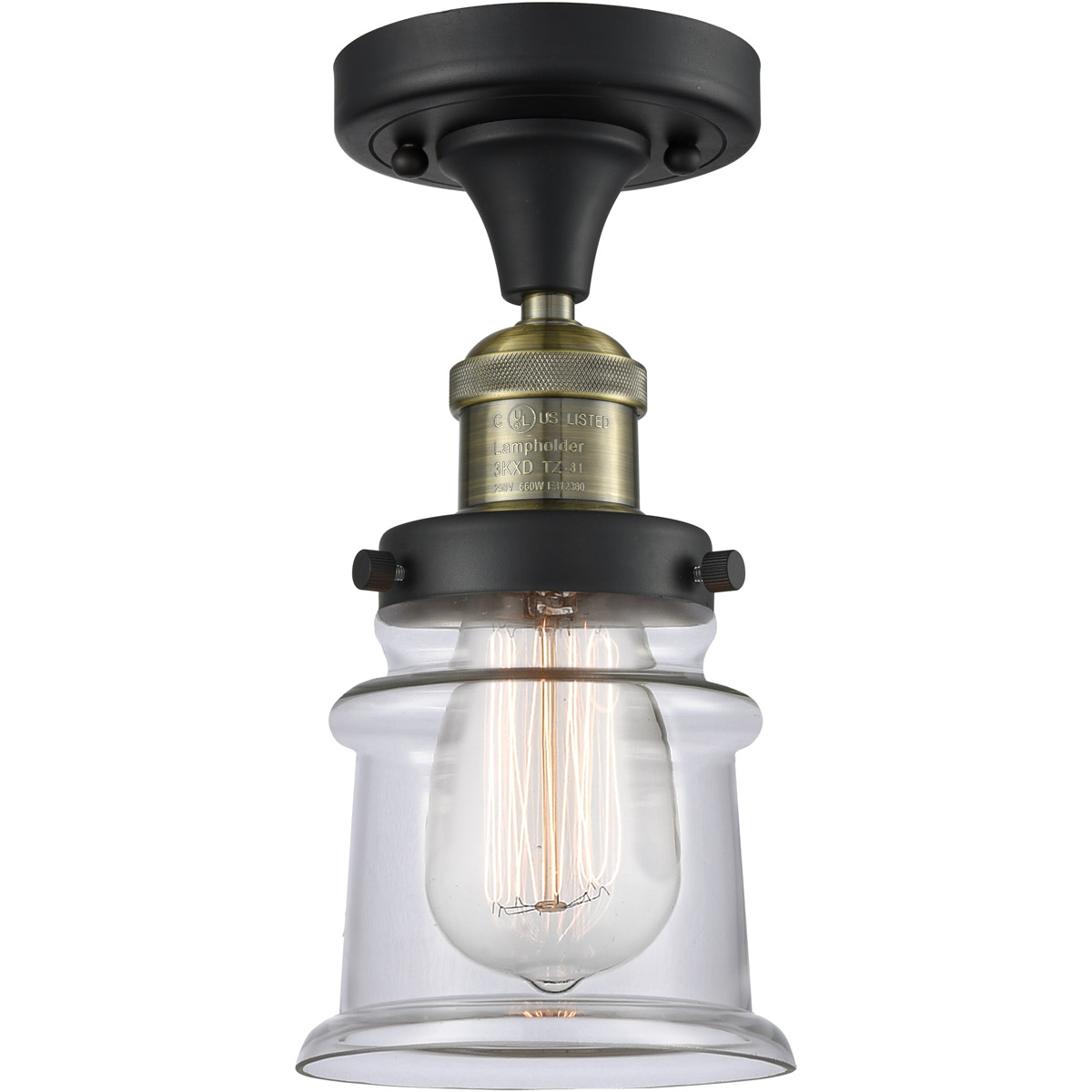 Franklin Restoration Small Canton 1 Light 6 inch Black Antique Brass Semi-Flush Mount Ceiling Light in Clear Glass, Franklin Restoration