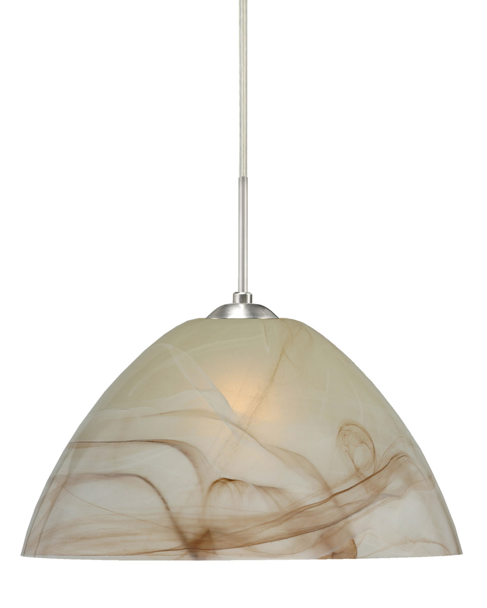 Tessa LED Satin Nickel Pendant Ceiling Light in Mocha Glass