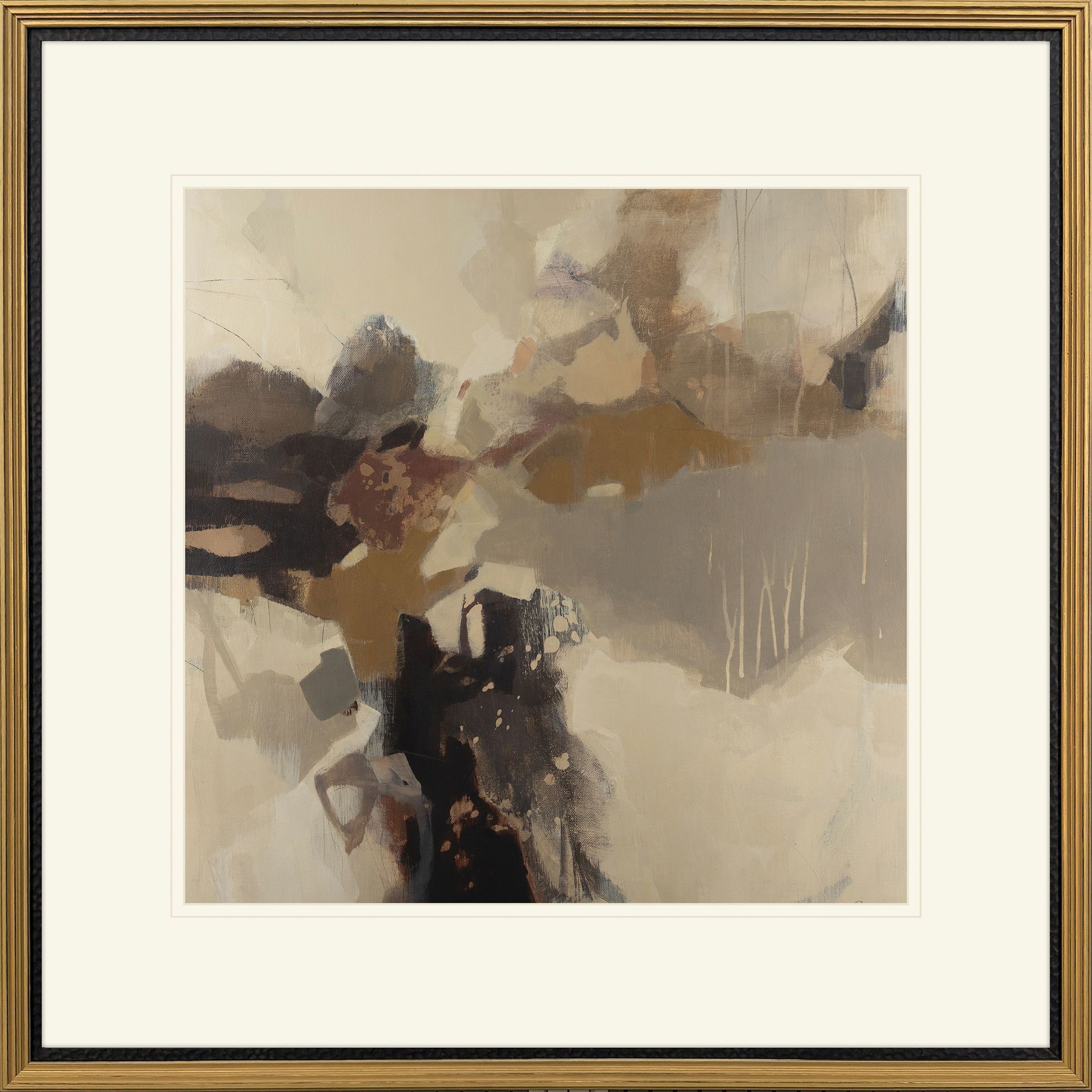 Warm Reception / With Pleasure Brown and Black and Beige and Gray Framed Art