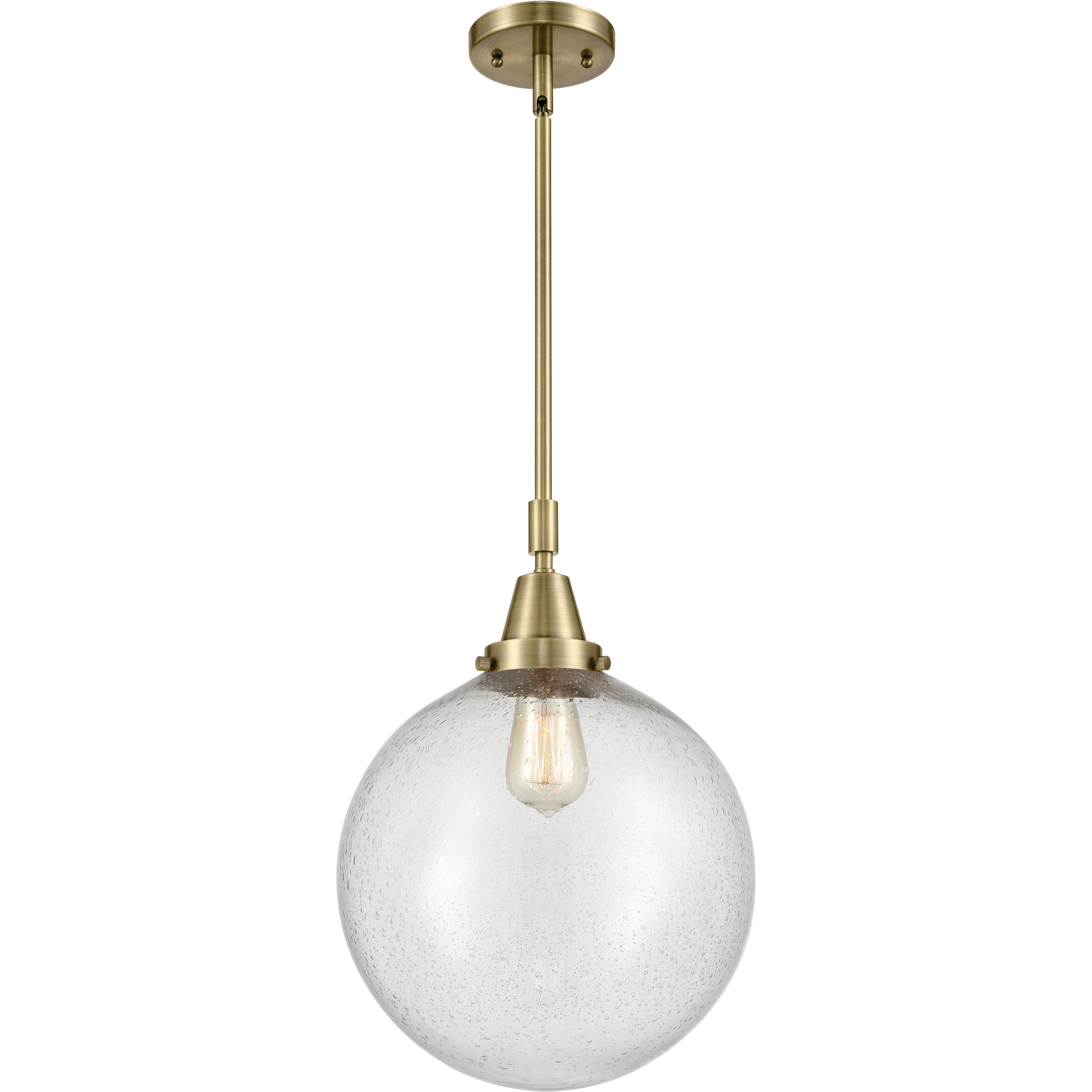 Franklin Restoration Beacon LED 12 inch Antique Brass Mini Pendant Ceiling Light in Seedy Glass