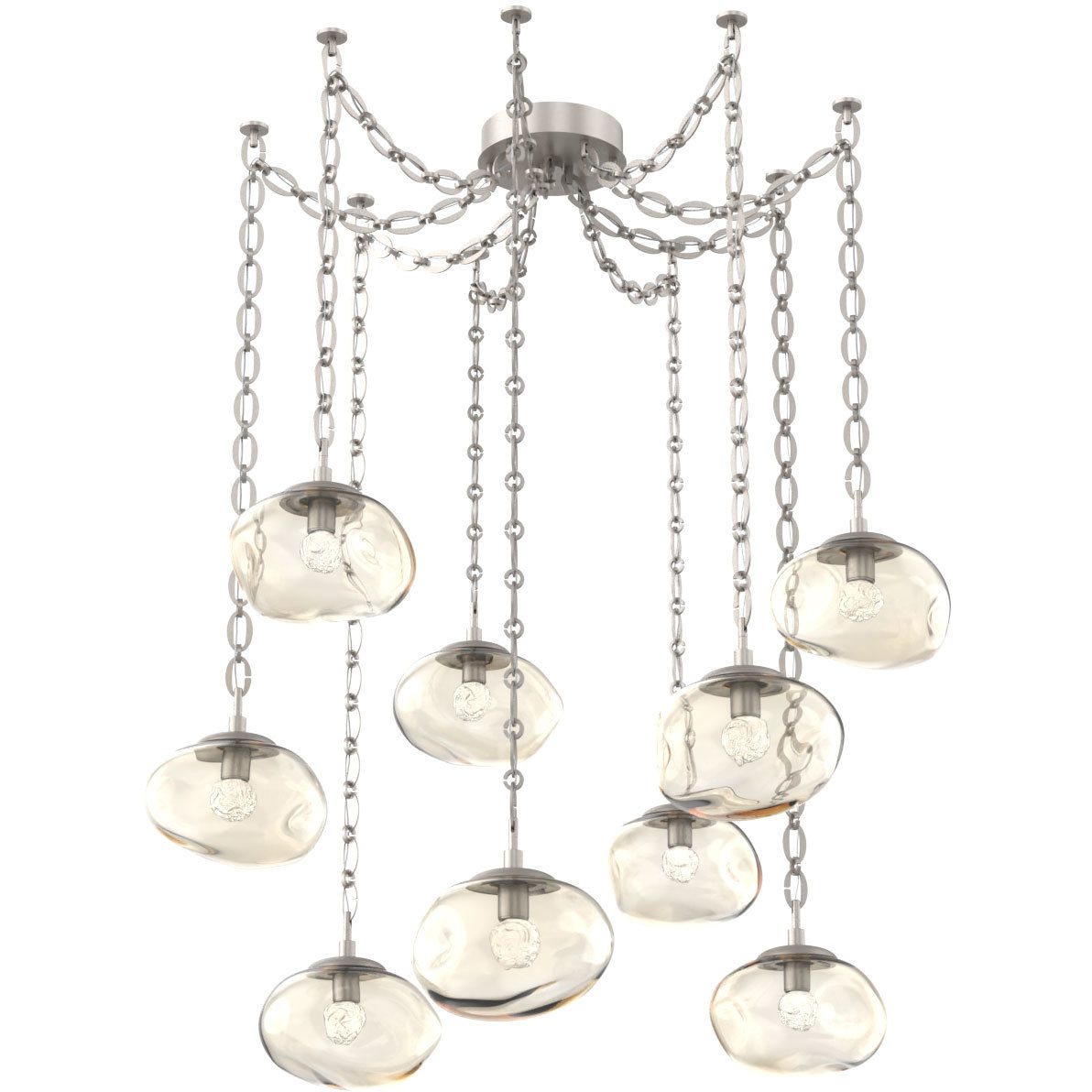 Nova LED 19 inch Beige Silver Swag Multi-Pendant Ceiling Light in 3000K LED, Floret Inner - Amber Outer, Oval Chain