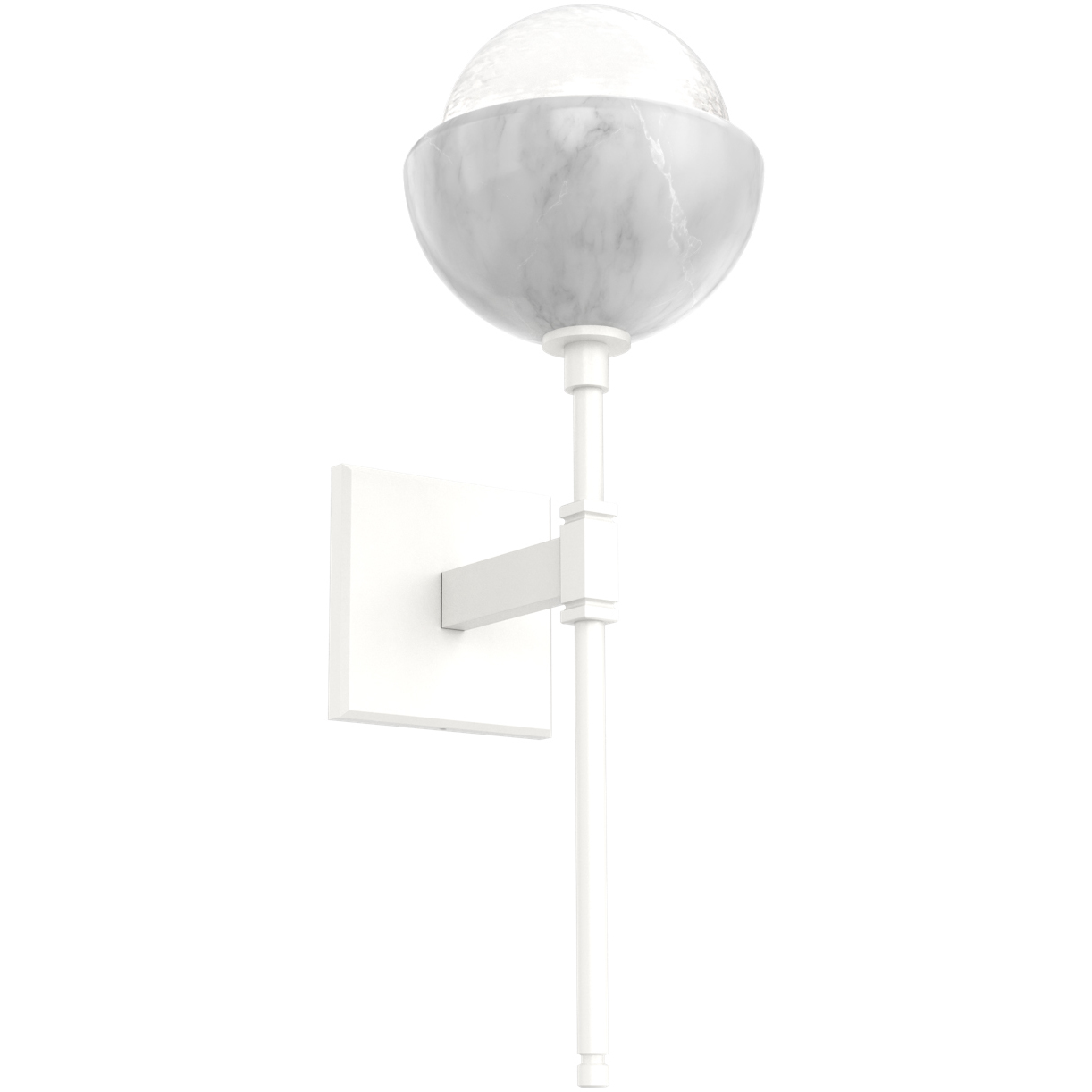 Cabochon Belvedere Sconce Wall Light in White Linen, 2700K LED, Salt White with White Marble