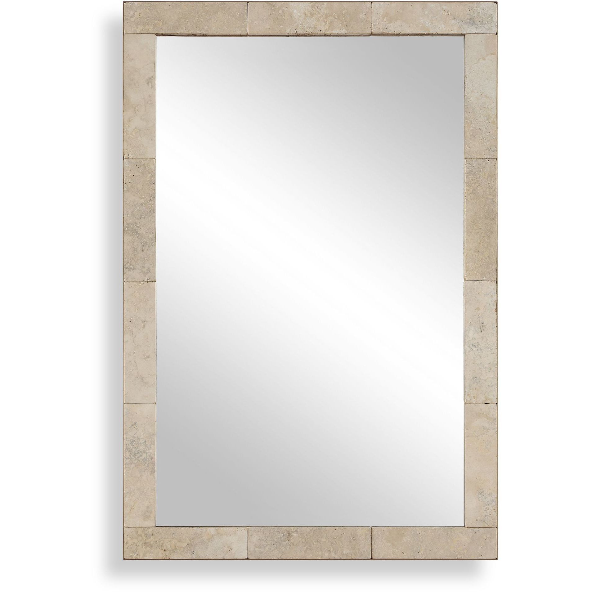 Pave 35.38 X 23.63 inch Travertine and Golden Bronze Mirror
