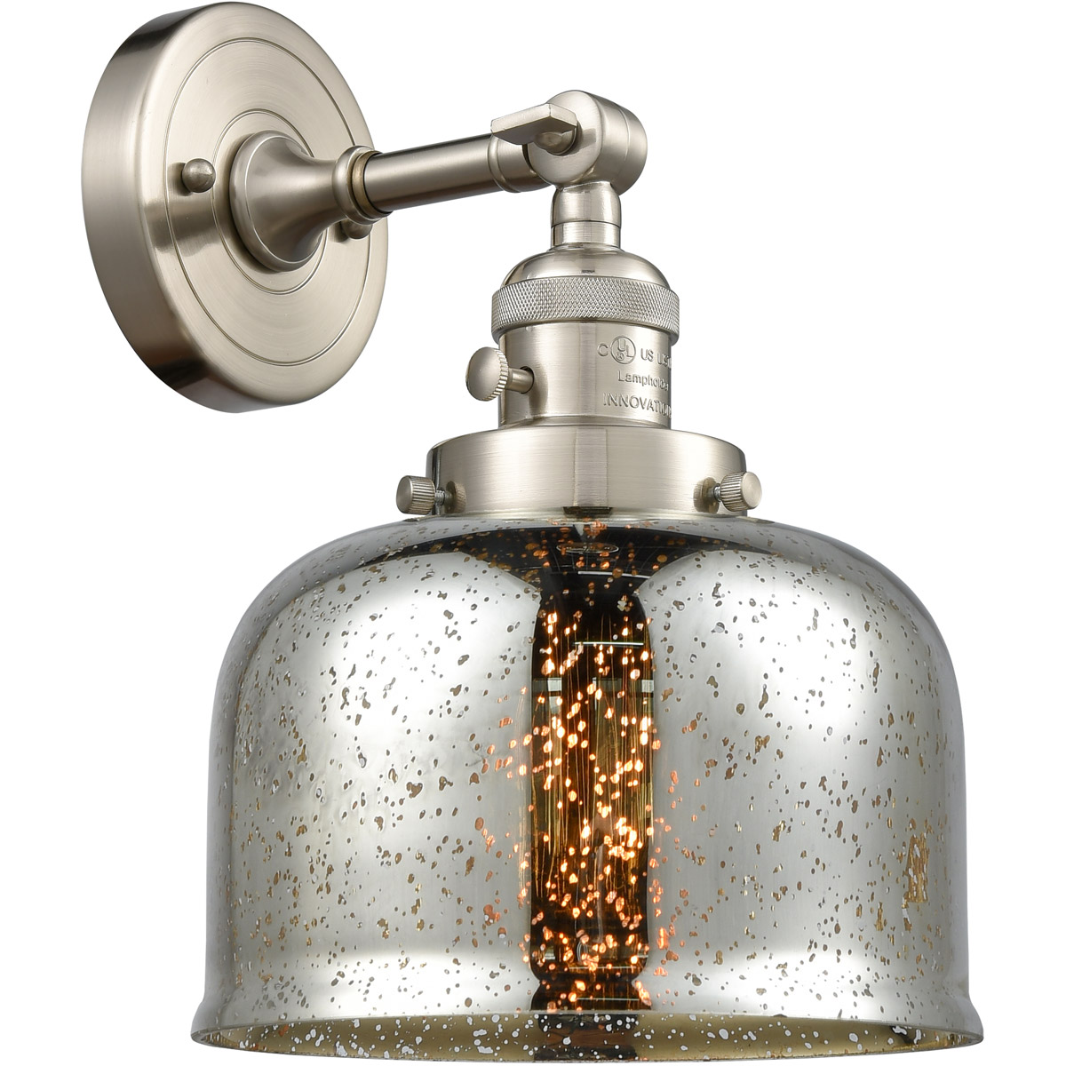 Franklin Restoration Large Bell 1 Light 8 inch Brushed Satin Nickel Sconce Wall Light in Silver Plated Mercury Glass, Franklin Restoration