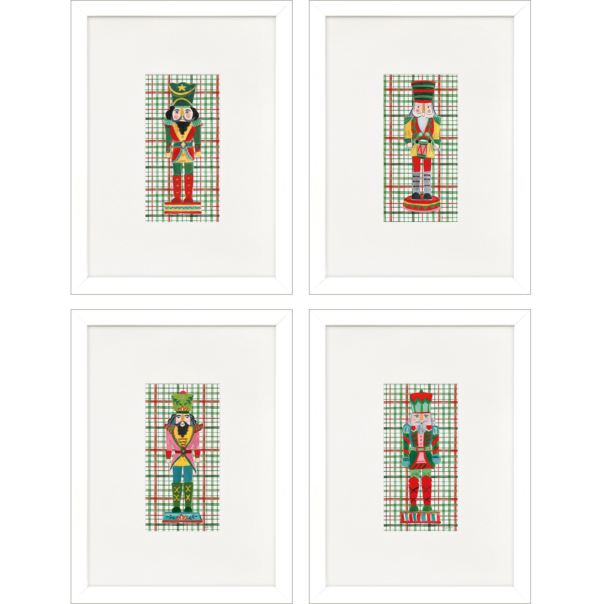 Holiday Nutcrackers Pink and Green and Red and Yellow Framed Art, Propac