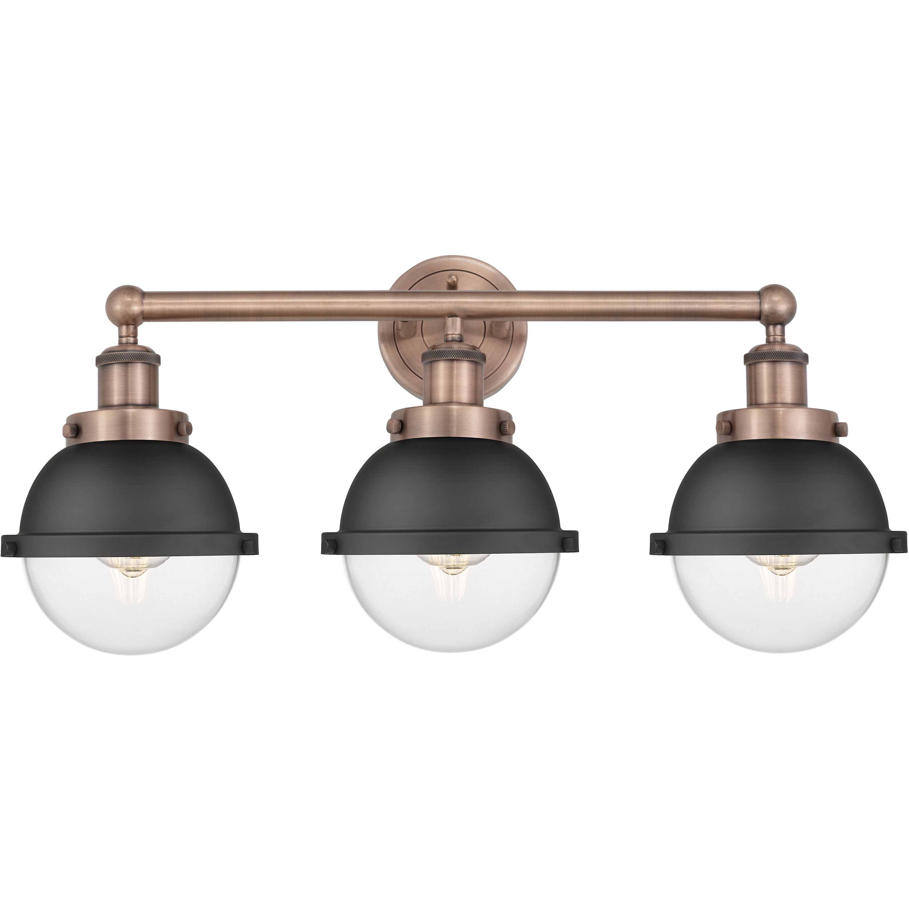 Hampden 3 Light 25.25 inch Antique Copper Bath Vanity Light Wall Light in Matte Black and Clear