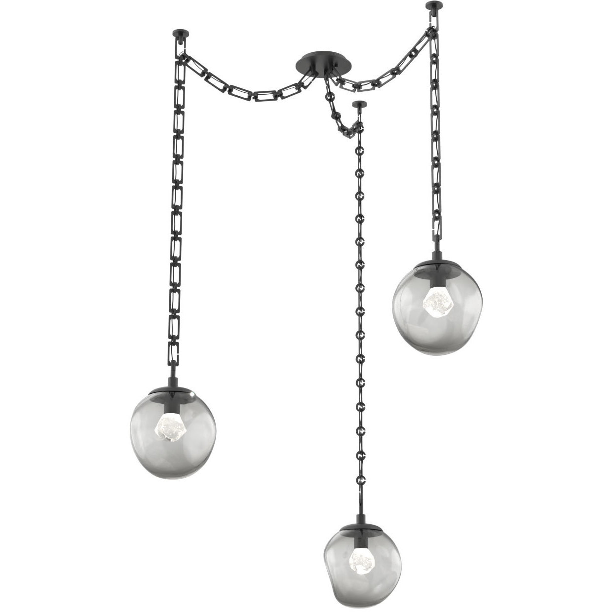 Aster LED 18.7 inch Matte Black Swag Multi-Pendant Ceiling Light in 3000K LED, Zircon Inner - Smoke Outer, Rectangular Chain