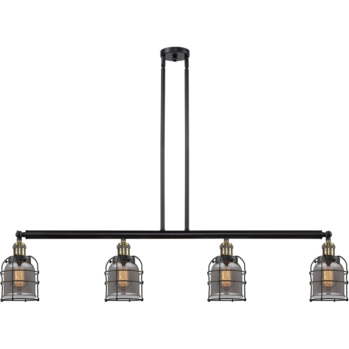 Franklin Restoration Small Bell Cage LED 49.63 inch Black Antique Brass Island Light Ceiling Light in Plated Smoke Glass, Franklin Restoration