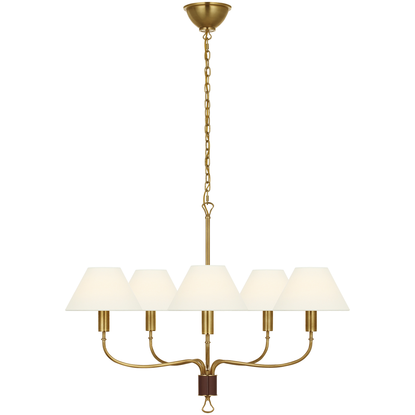 Amber Lewis Griffin LED 31 inch Hand-Rubbed Antique Brass and Saddle Leather Chandelier Ceiling Light