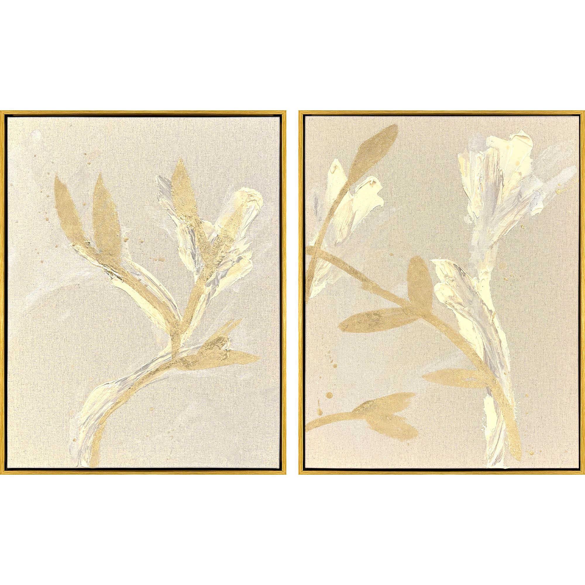 Golden Stems II Beige and Brown and Metallic Canvas, The Studio