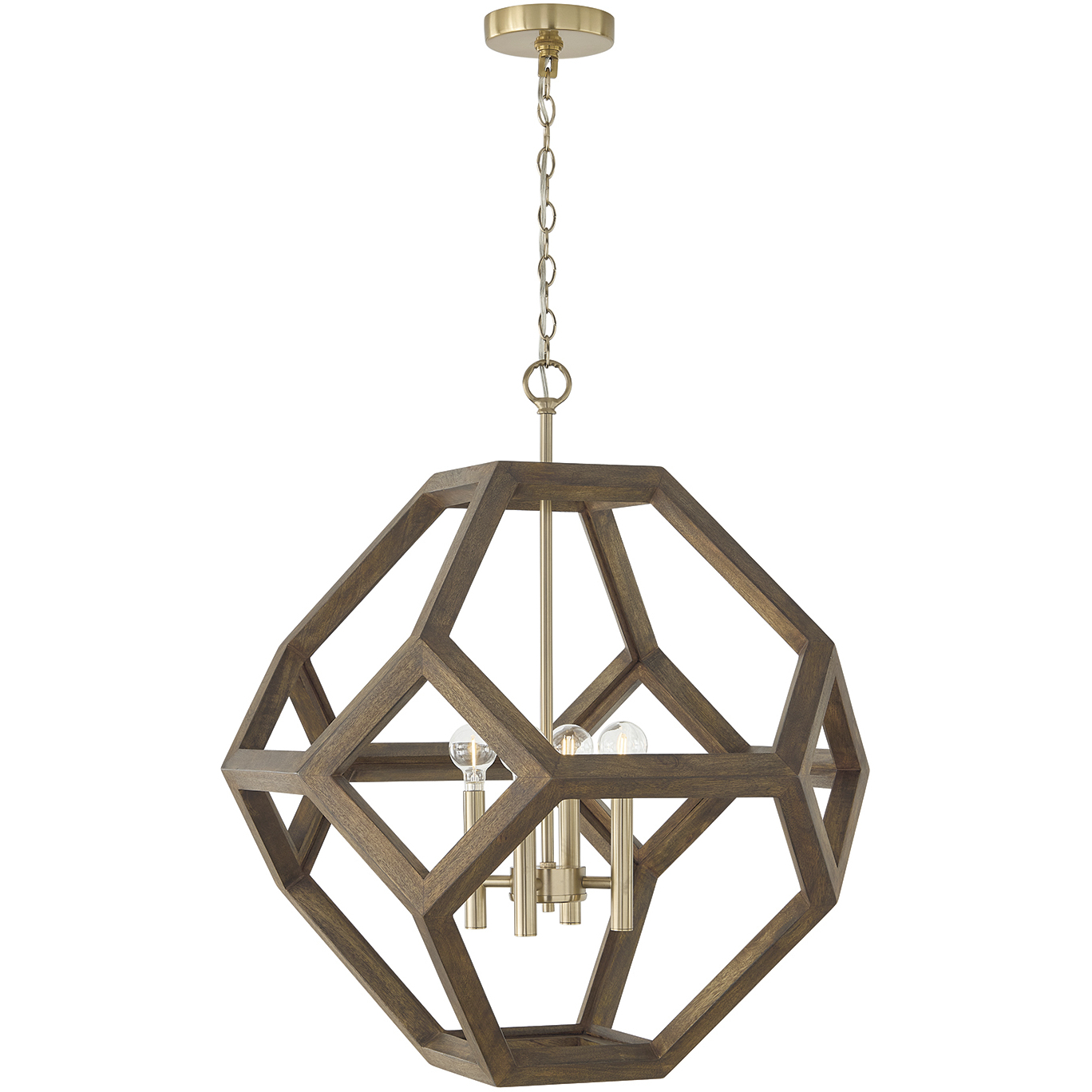 Geo 4 Light 24 inch Nordic Wood and Matte Brass Pendant Ceiling Light