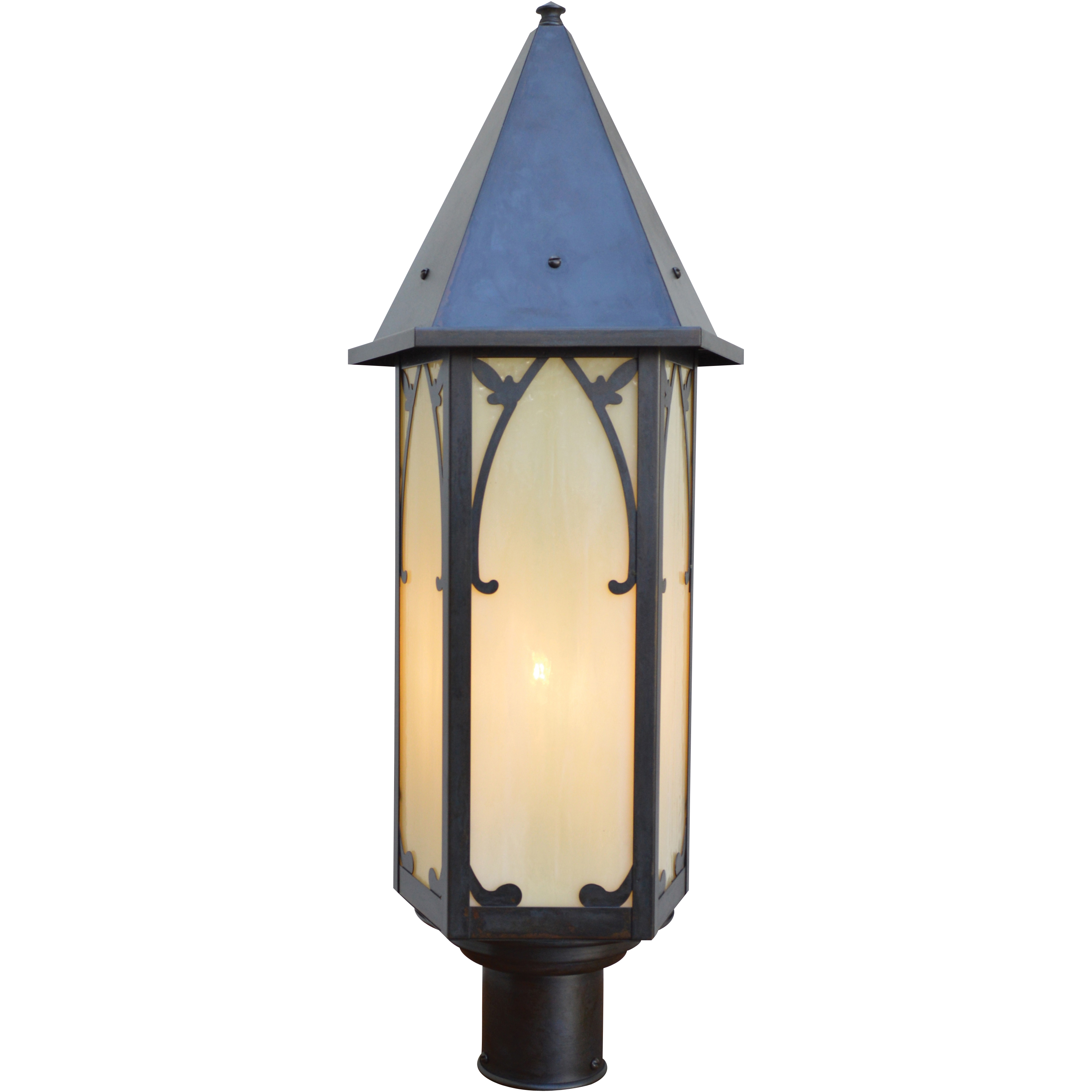 Saint George 1 Light 23.5 inch Mission Brown Post Mount in White Opalescent