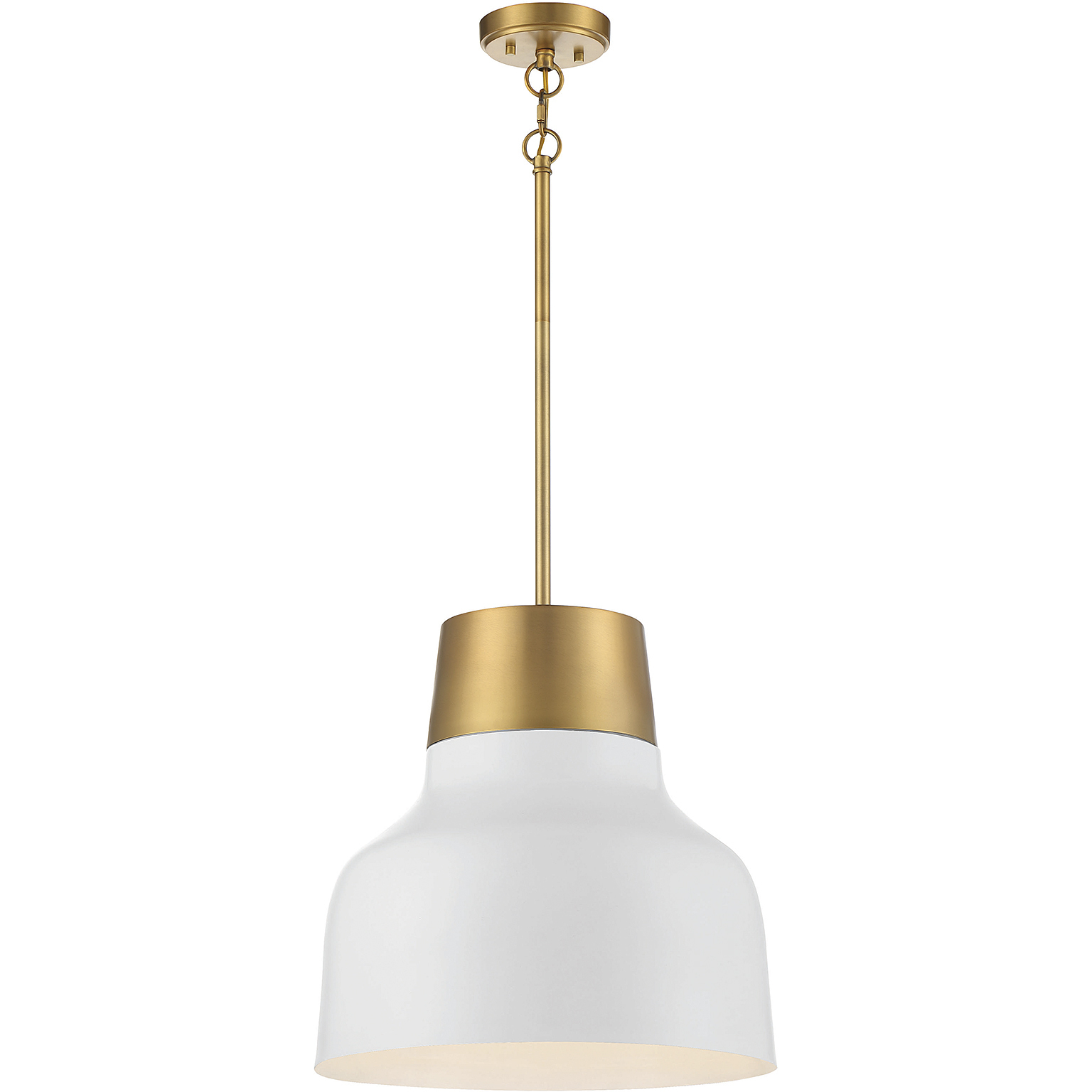 Vintage 1 Light 17 inch White and Natural Brass Pendant Ceiling Light in White with Natural Brass