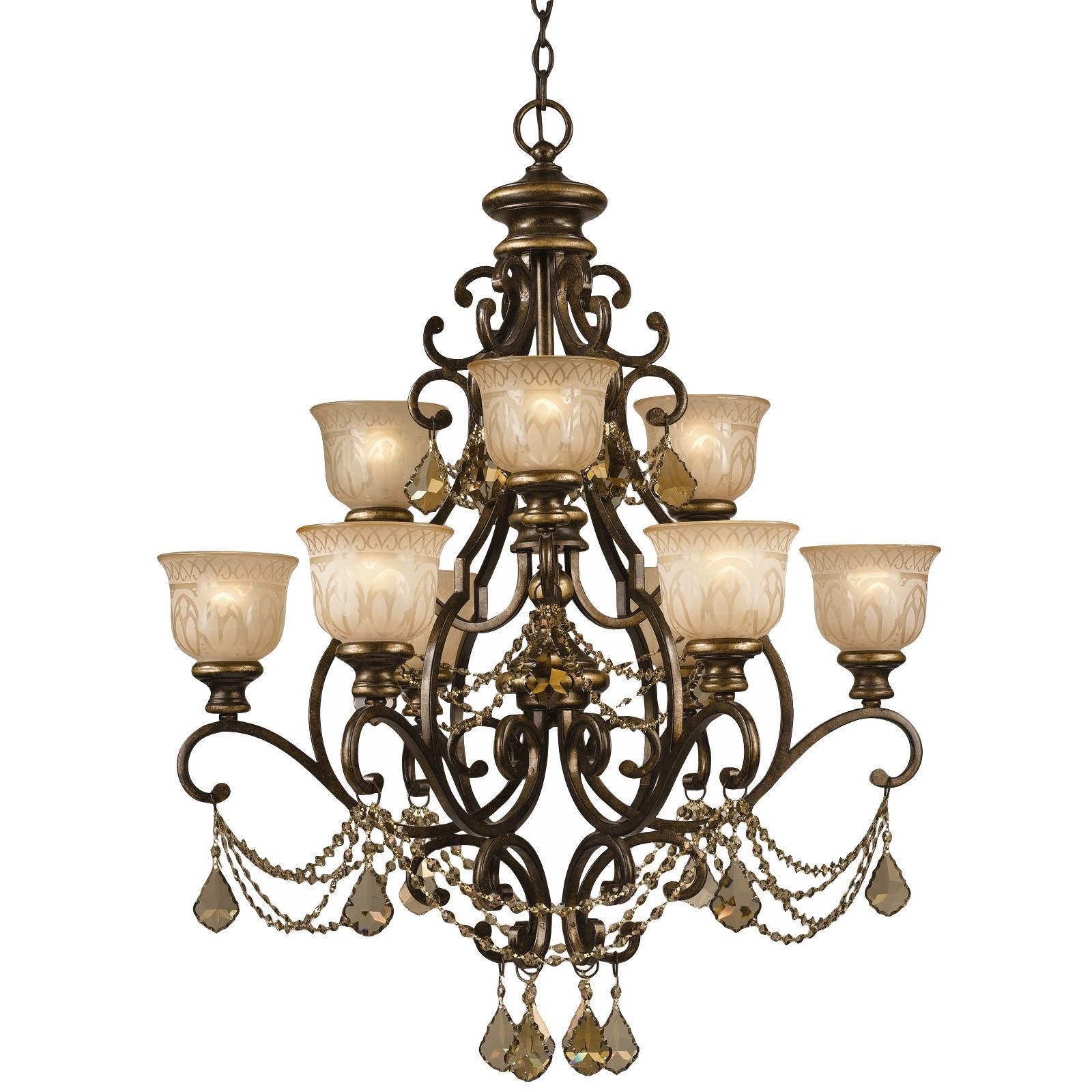 Norwalk 9 Light 34 inch Bronze Umber Chandelier Ceiling Light in Golden Teak Hand Cut