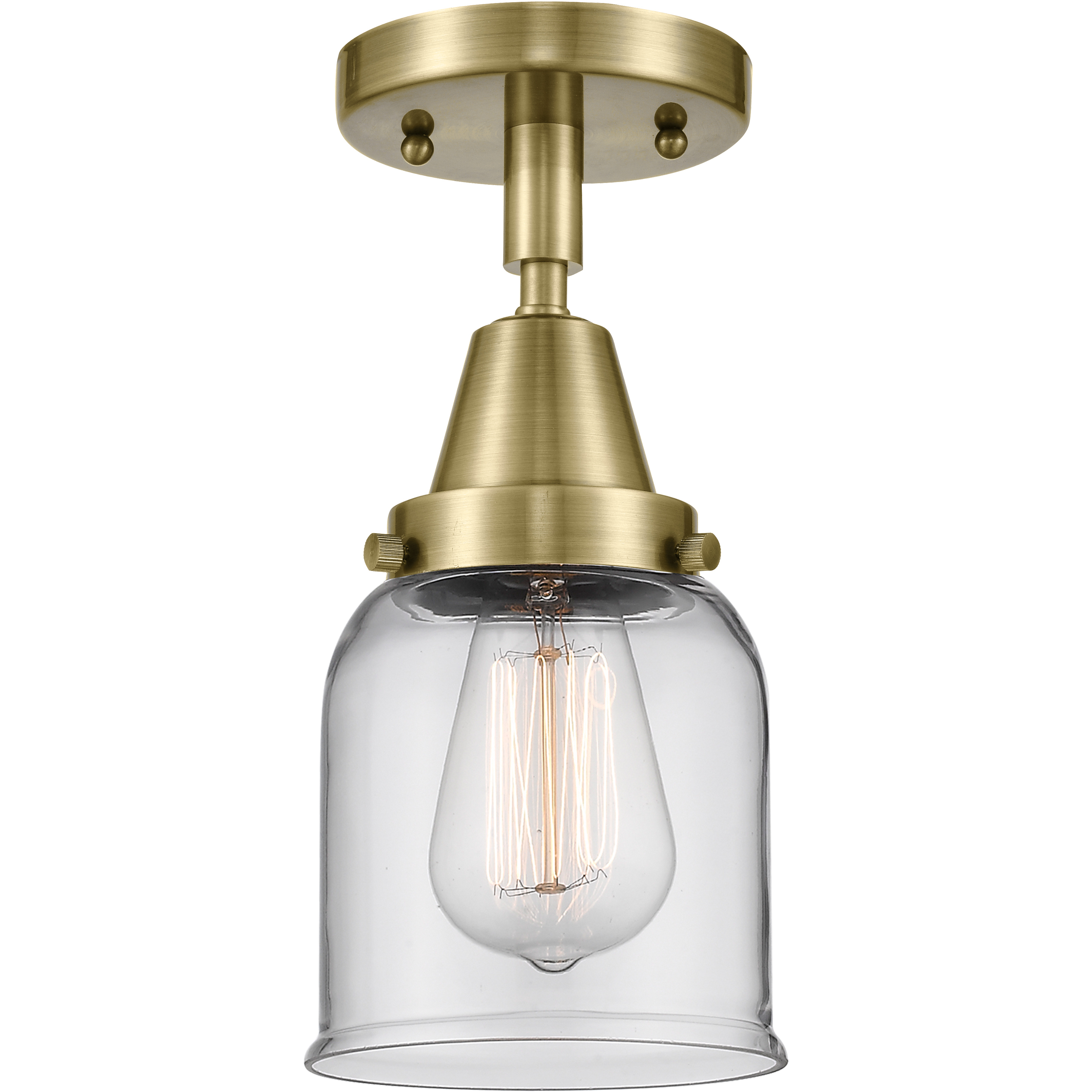 Franklin Restoration Small Bell 1 Light 5 inch Antique Brass Flush Mount Ceiling Light in Clear Glass