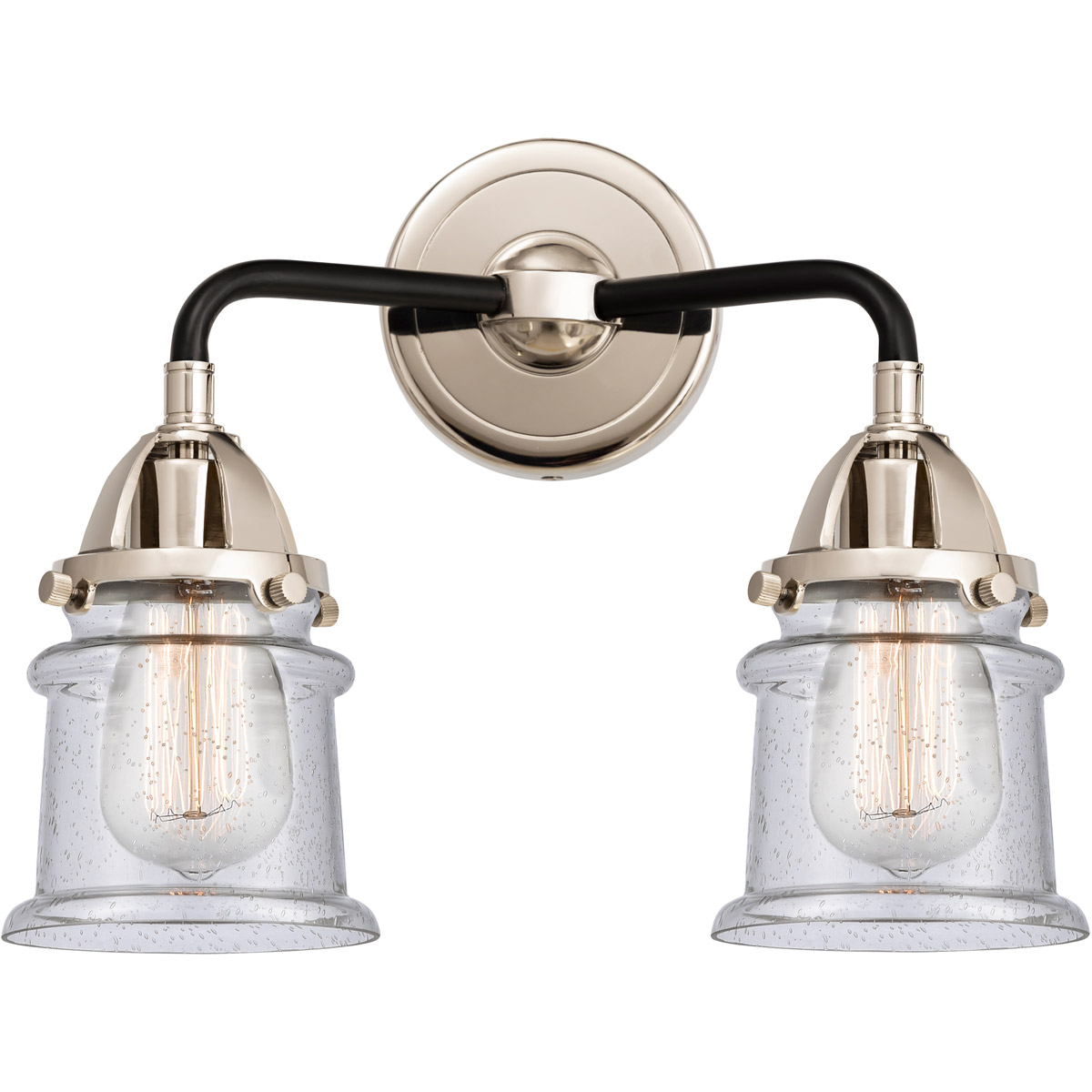 Nouveau 2 Small Canton LED 13.25 inch Black Polished Nickel Bath Vanity Light Wall Light in Seedy Glass